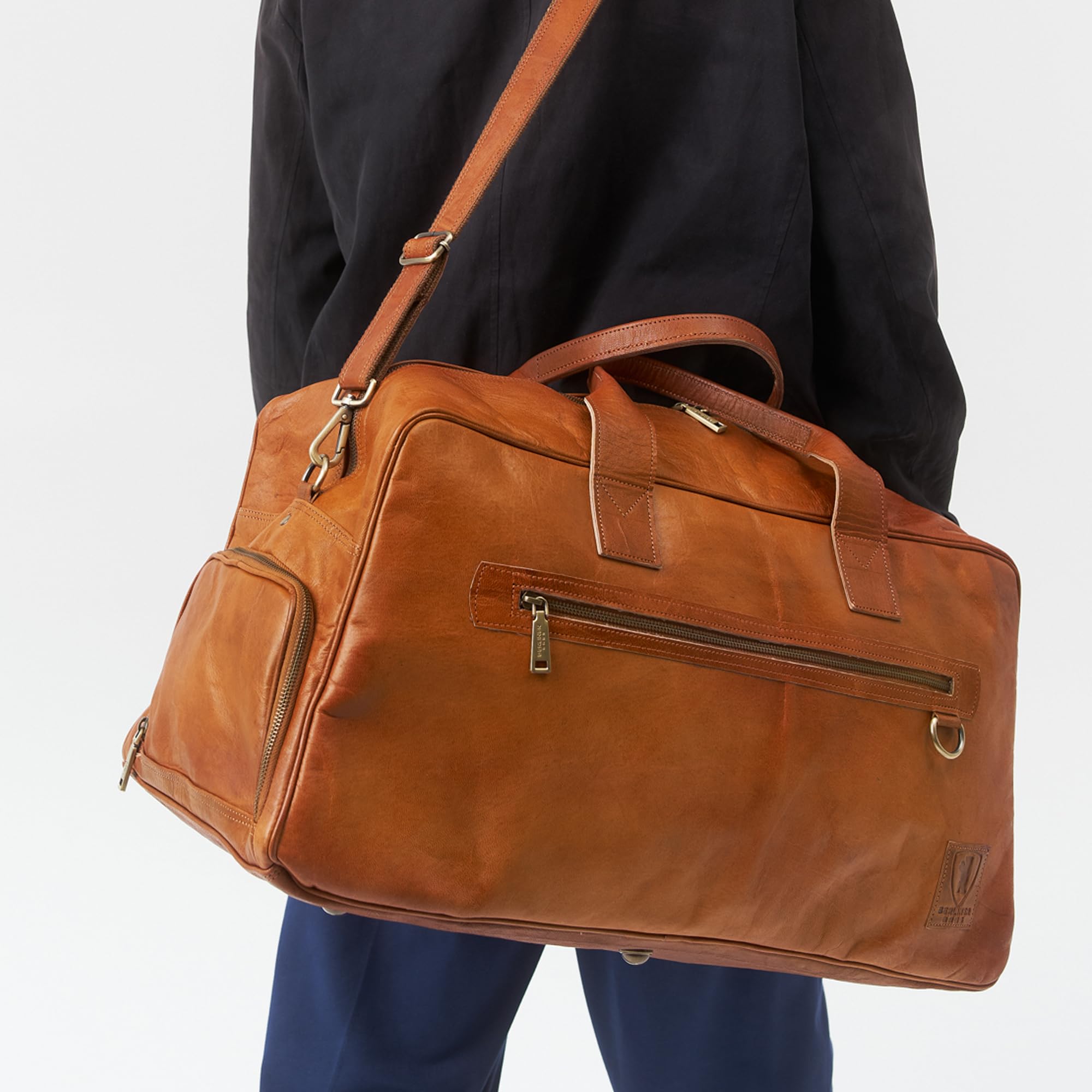 Berliner Bags Vintage Weekender Austin XL mit Schuhfach aus Leder, Reisetasche für Damen und Herren - Braun