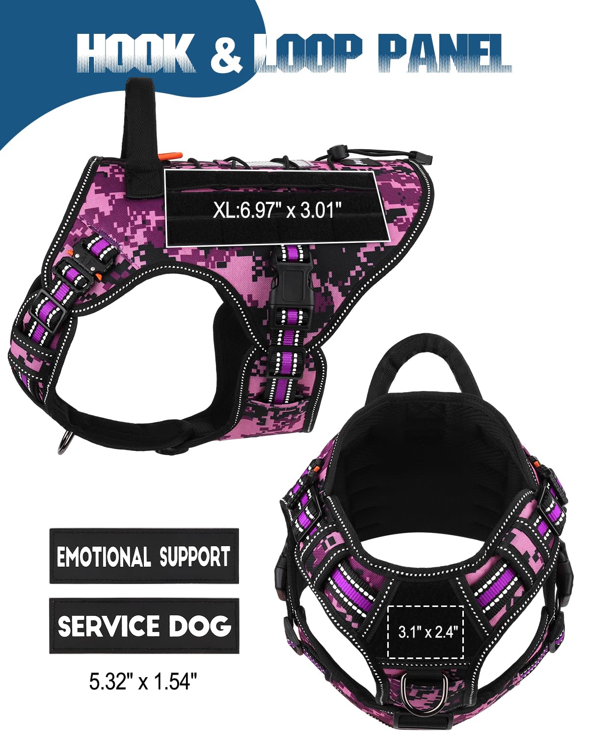 PETNANNY Arnés táctico reflectante con tarjeta de identificación, arnés de chaleco para perros medianos y grandes, chaleco de apoyo emocional con asa acolchada, 2 parches reflectantes para