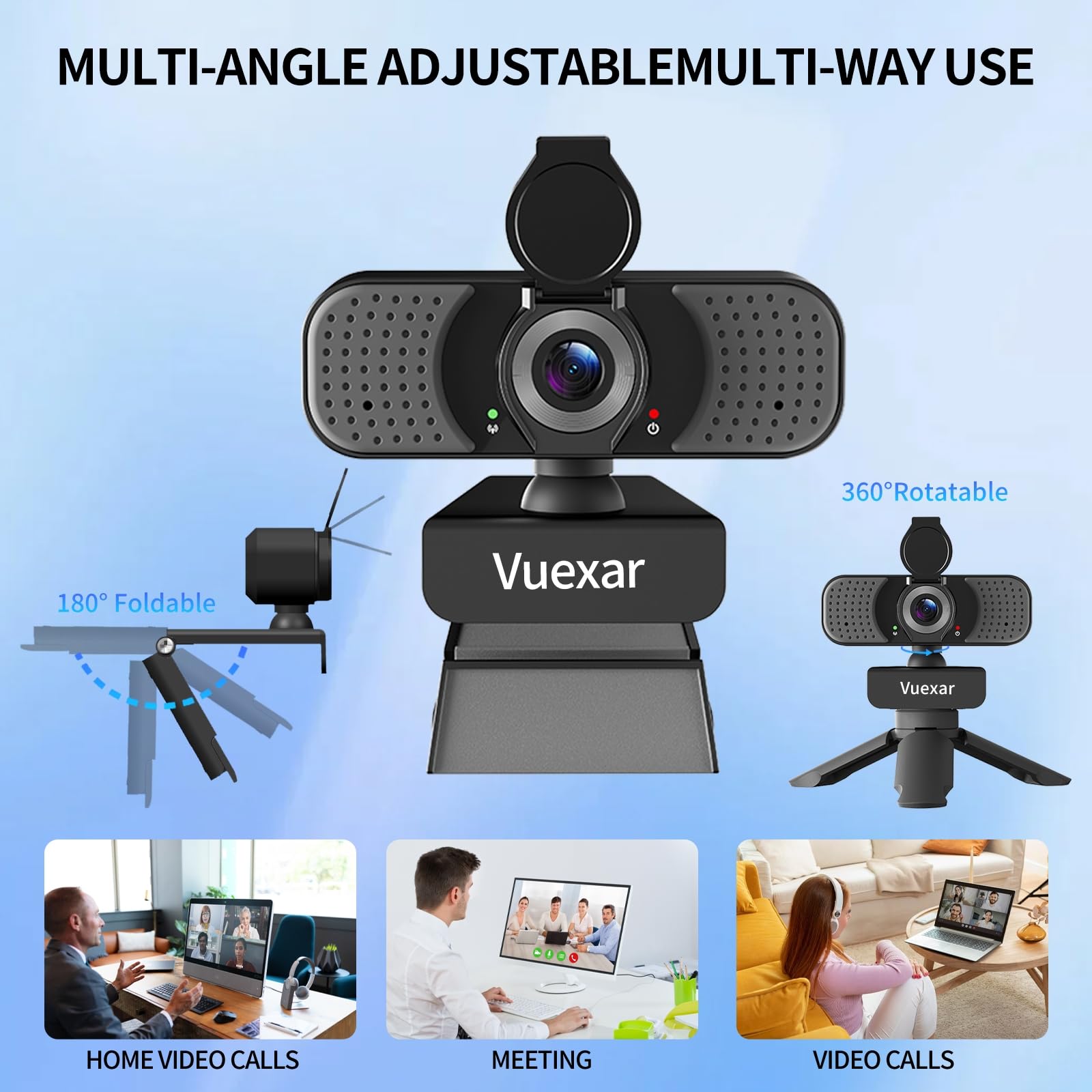 Webcam 2K con microfono, webcam con treppiede, doppio microfono, fotocamera per computer plug & play per chiamate online, fotocamere per PC desktop o laptop Zoom/team/FaceTime