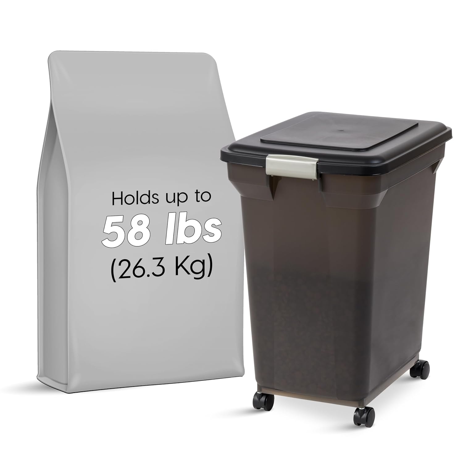 IRIS USA WeatherPro Airtight Dog Food Storage Container, Up to 58 lbs, Attachable Wheels, For Dog Cat Bird and Other Pet Food Storage Bin, Keep Fresh, Easy Mobility, BPA Free,...