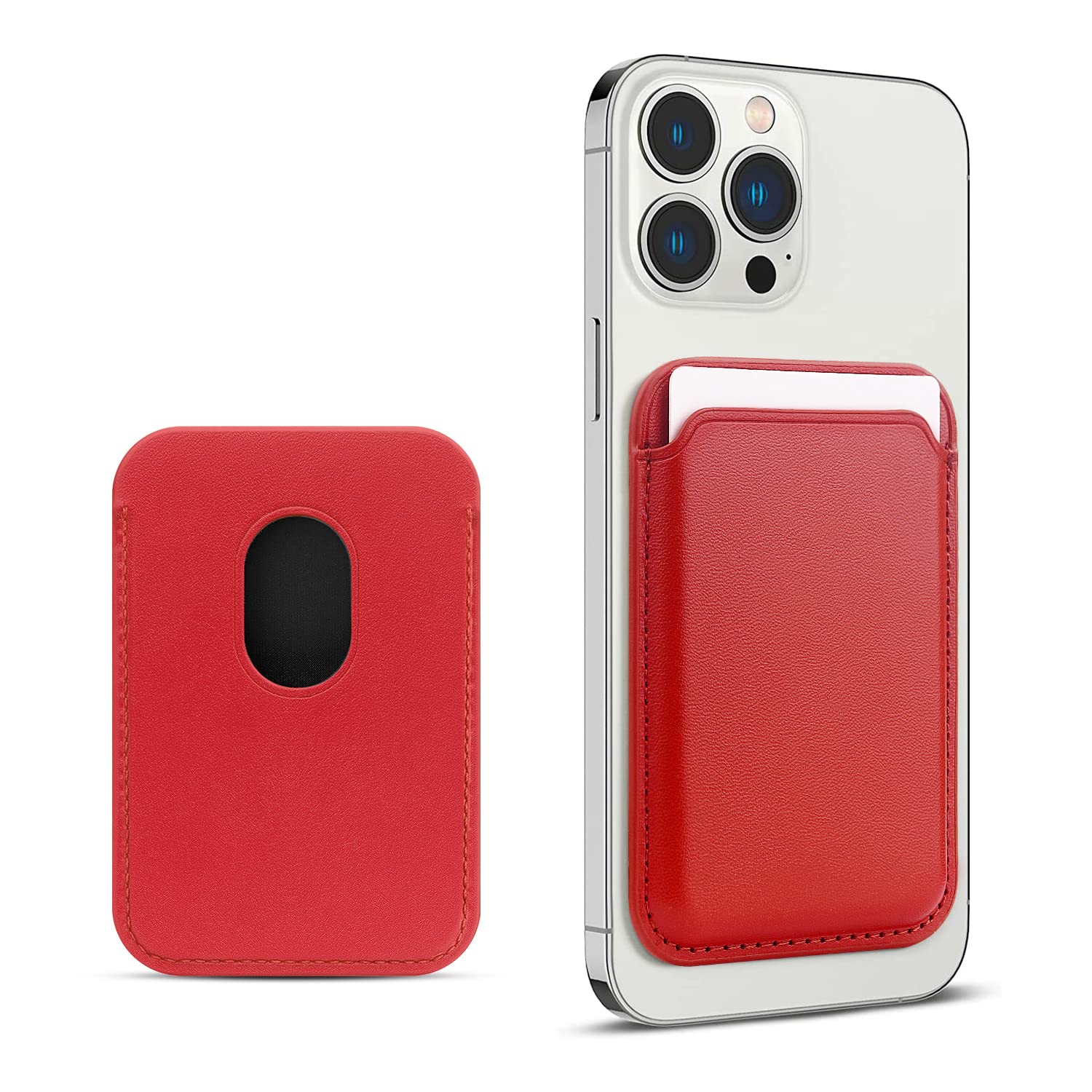 FIDWALL Magsafe Wallet Portafoglio Tessuti in Pelle per iPhone 16/15/14/13/12 Max/Pro/Plus/mini,con Anello in Ferro per all Phone Case,RFID Card Holder con Magsafe Magnete (Rosso)