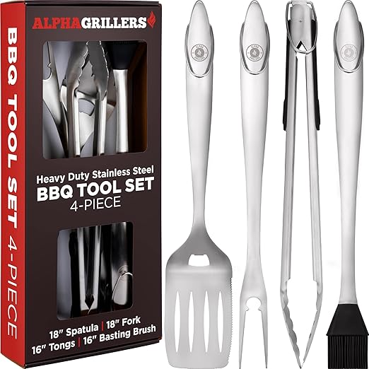Alpha Grillers Grill Set Heavy Duty BBQ Accessories BBQ Tool Set 4pc