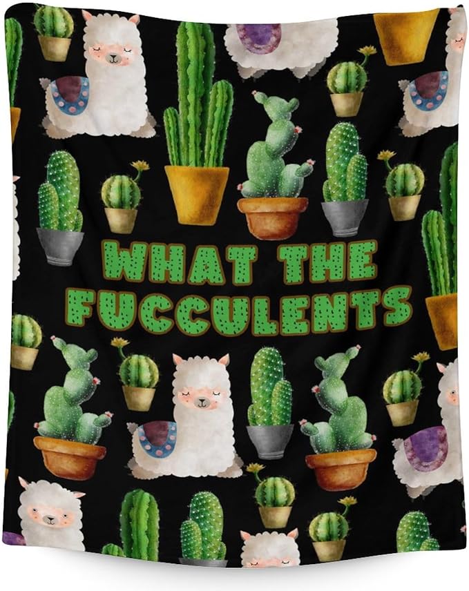 Cactus Throw Blanket - Soft, Fuzzy & Warm - 30x40 Inches Small Blankets for Lap, Crib - Black Aesthetic Throws Gift for Cactus Lovers