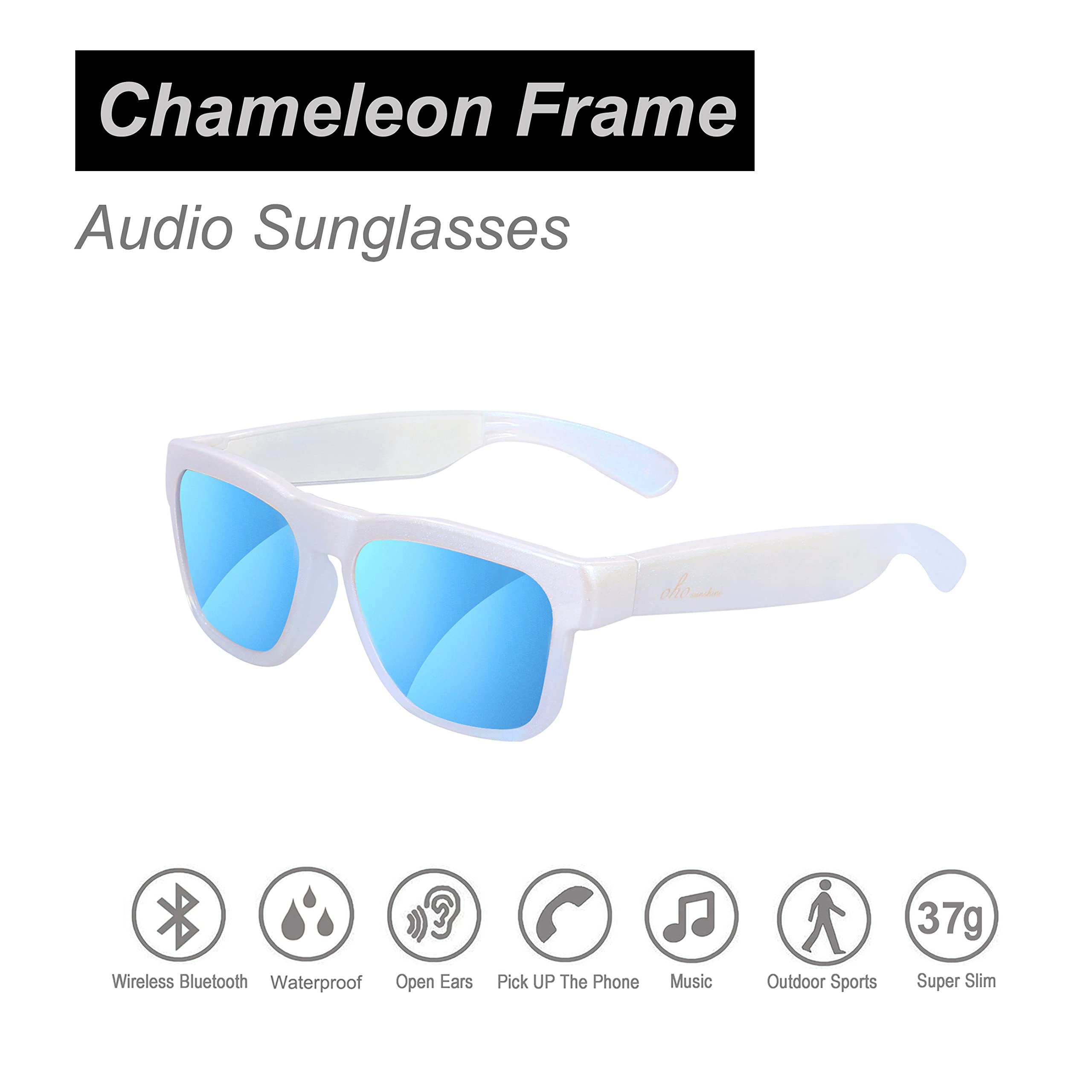 OhO sunshine Audio Sunglasses,Voice Control, Open Ear Style Listen Music and Calls with Volumn UP and Down, Bluetooth 5.2 Smart Glasses IP44 Waterproof Feature for Outdoor Sports
