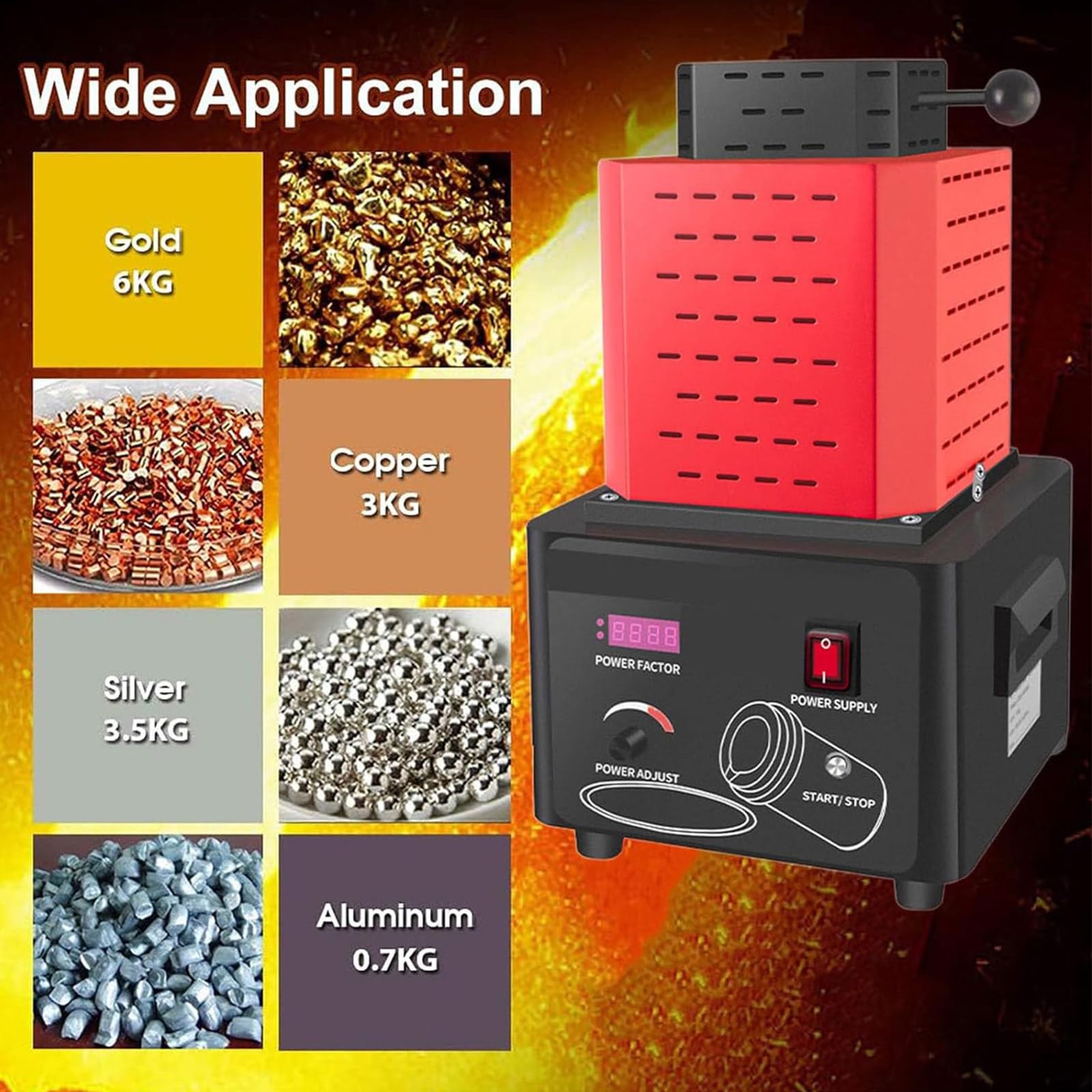 Digitale Schmelzofen 5000W 1600℃/2912℉, Automatischer Schmelzofen Kit mit Graphittiege und Graphit Barrenform, Schmelz Silber, Gold, Kupfer, Aluminium Black-3kg