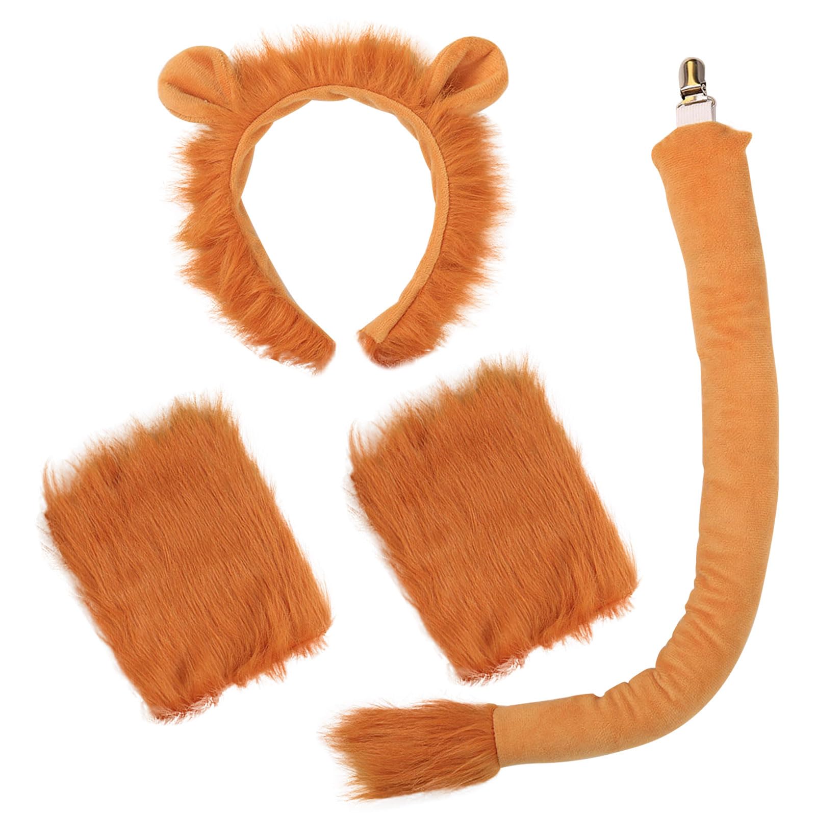 SKHAOVS Disfraz de León con Diadema, Cola y Guantes de Peluche - Juego de Disfraces para Niños y Adultos - Ideal para Fiestas de Cumpleaños, Cosplay, Halloween y Navidad