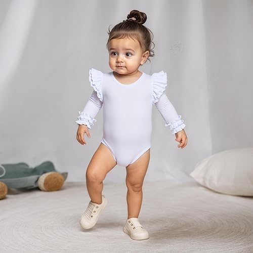 Miniatura 2 de Mameluco de color sólido para bebé niña con mangas con volantes, traje de una pieza para niños pequeños