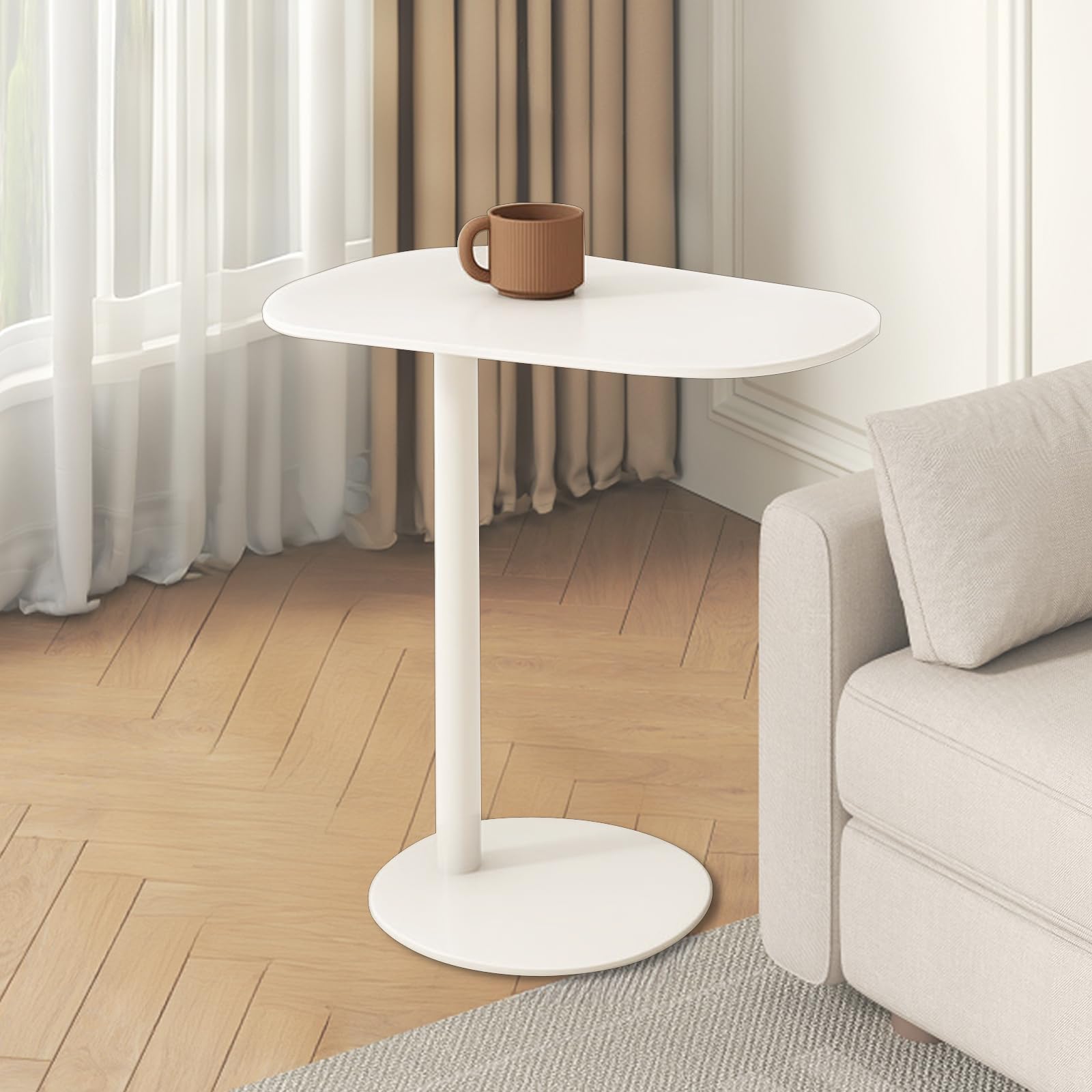 Metal C Shaped Side Table, Modern C Shaped End Table for Sofa/Bed, Small Iron Couch Tables That Slide Under, Slim Coffee Snack Tv Tray Tables for Bedroom Living Room Bathroom (White, H-63cm)
