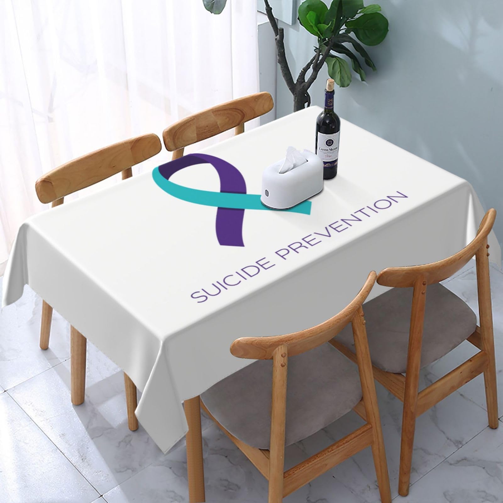 JunHeArt Suicide Prevention Month Tablecloth Rectangle Table Cover Washable Table Cloths Decor For Kitchen 54" X 72"