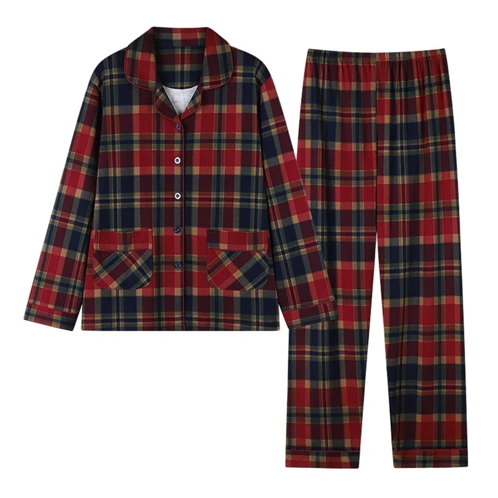 2024 Autumn Plus Size Long Sleeve Casual Plaid Cotton Pajama Sets for Women – Korean Loose Sleepwear Homewear Clothes(2611,XXXL)