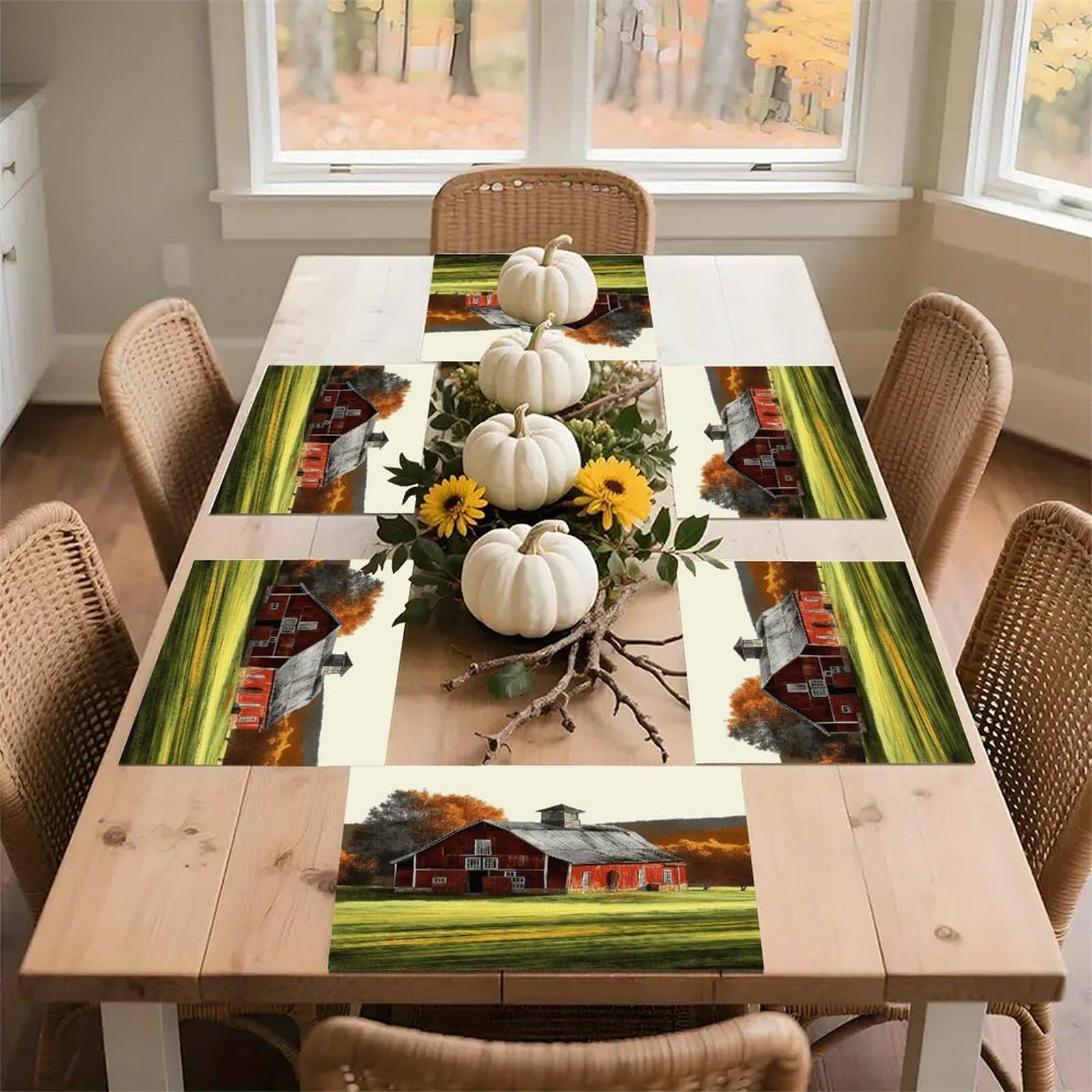 Barn Placemats Non-Slip Heat Resistant Table Mats Flax Washable Cloth Place Mats Easy to Clean Premium Placemat for Kitchen Dining Table Decor Party Outdoor