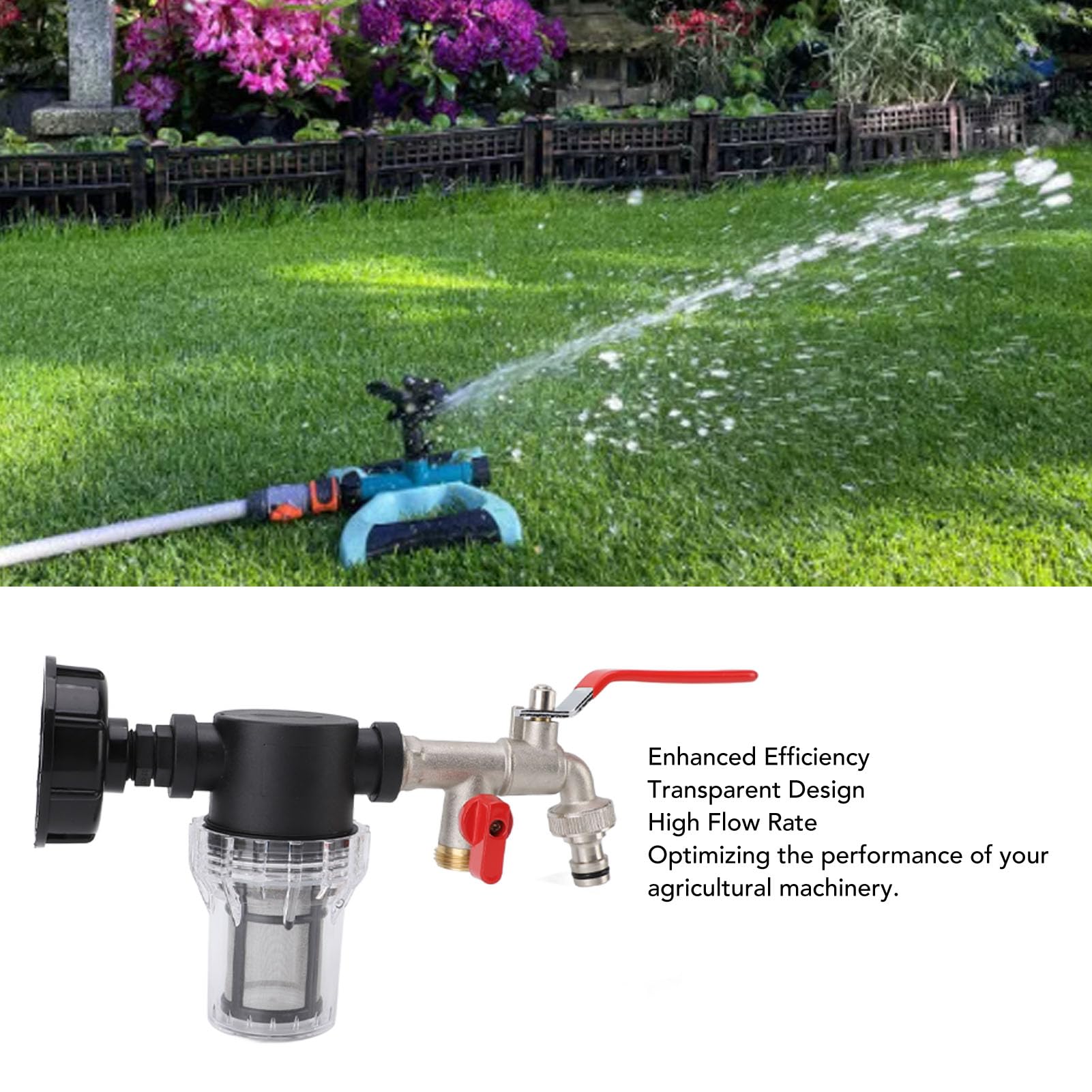 Filtro per Irrigazione per Adattatore per Rubinetto Serbatoio IBC Ton Joint Garden Irrigazione Acquario Pompa Filtro Acqua (Da S60x6 a G1/2 femmina con rubinetto a doppia)