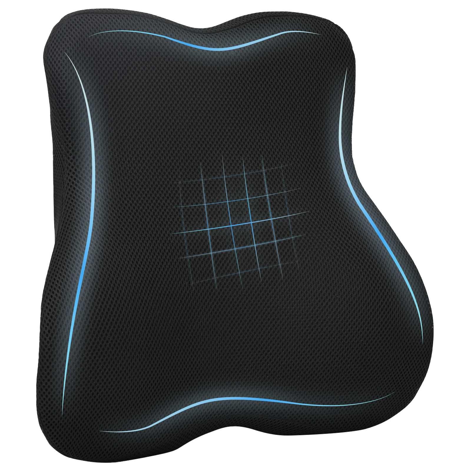 Cojín de respaldo negro de espuma viscoelástica, 40 x 40 x 11 cm, material de malla transpirable con funda extraíble para silla, sofá, cama, apoyo lumbar
