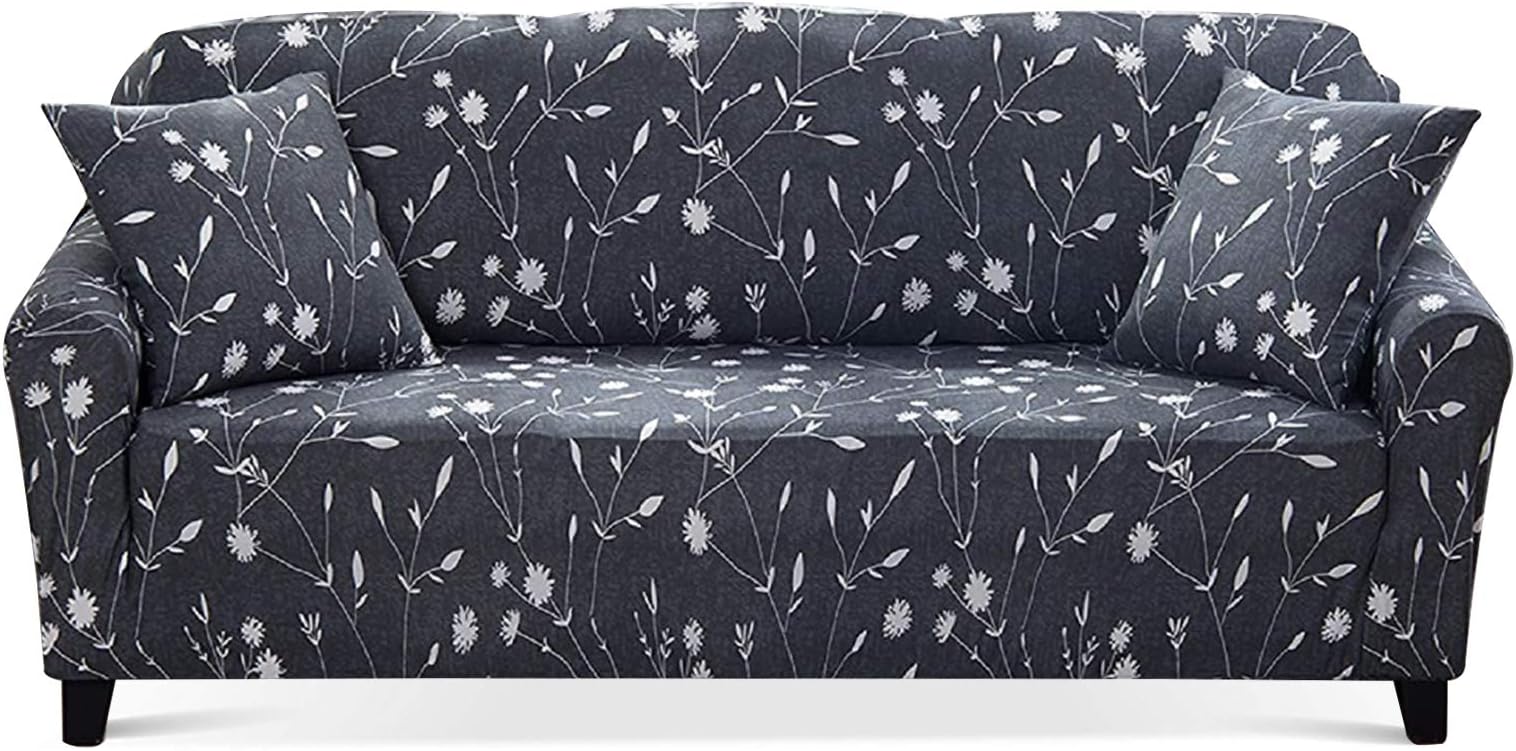 Lamberia Printed Sofa Cover Stretch Couch Cover Sofa Slipcovers for 4 Cushion Couch with Two Free Pillow Cases (Moonlight Flower, Sofa 4 Seater)