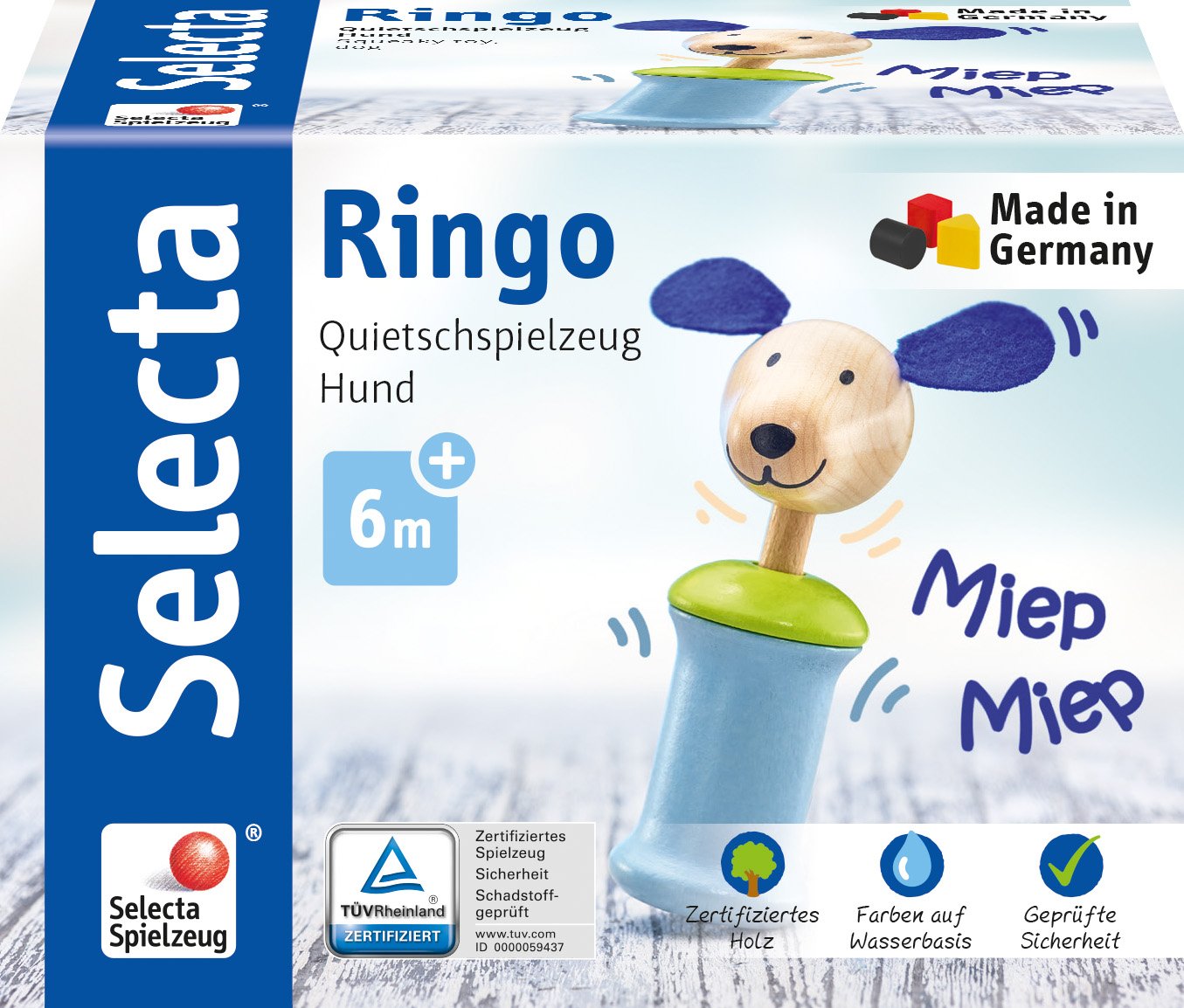 Selecta 61056 Ringo Dog Grasping Toy with Squeaker 12 cm