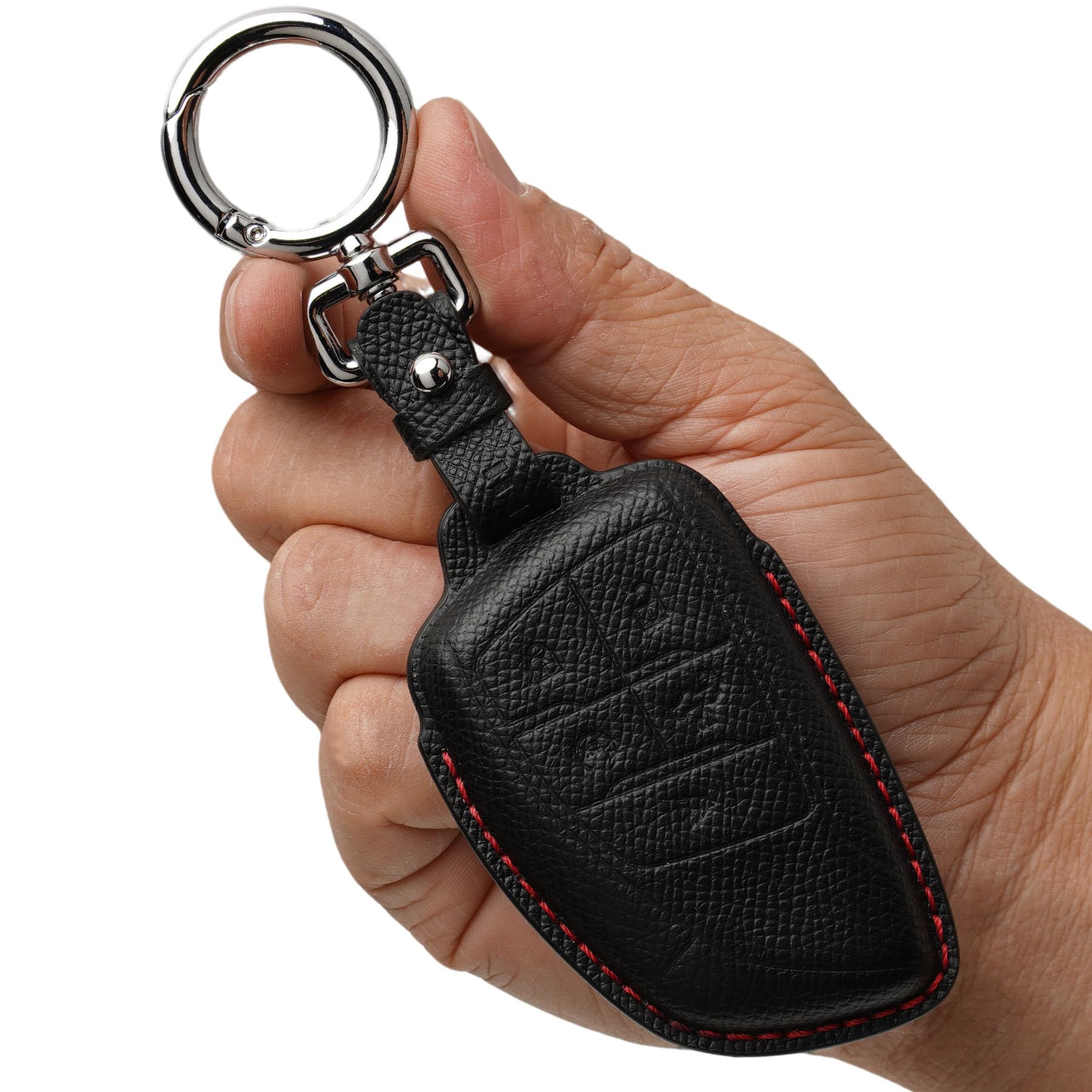 CISUI Genuine Leather Key Fob Cover for 2021-2025 GMC Yukon, Chevrolet Suburban/Tahoe, Buick Keys -Black (Red Line)