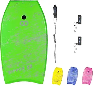 WOOWAVE Bodyboard 33-inch/36-inch/41-inch Super Lightweight Body Board with Coiled Wrist Leash, Swim Fin Tethers, EPS Core and Slick Bottom, Perfect Surfing for Kids Teens and Adults