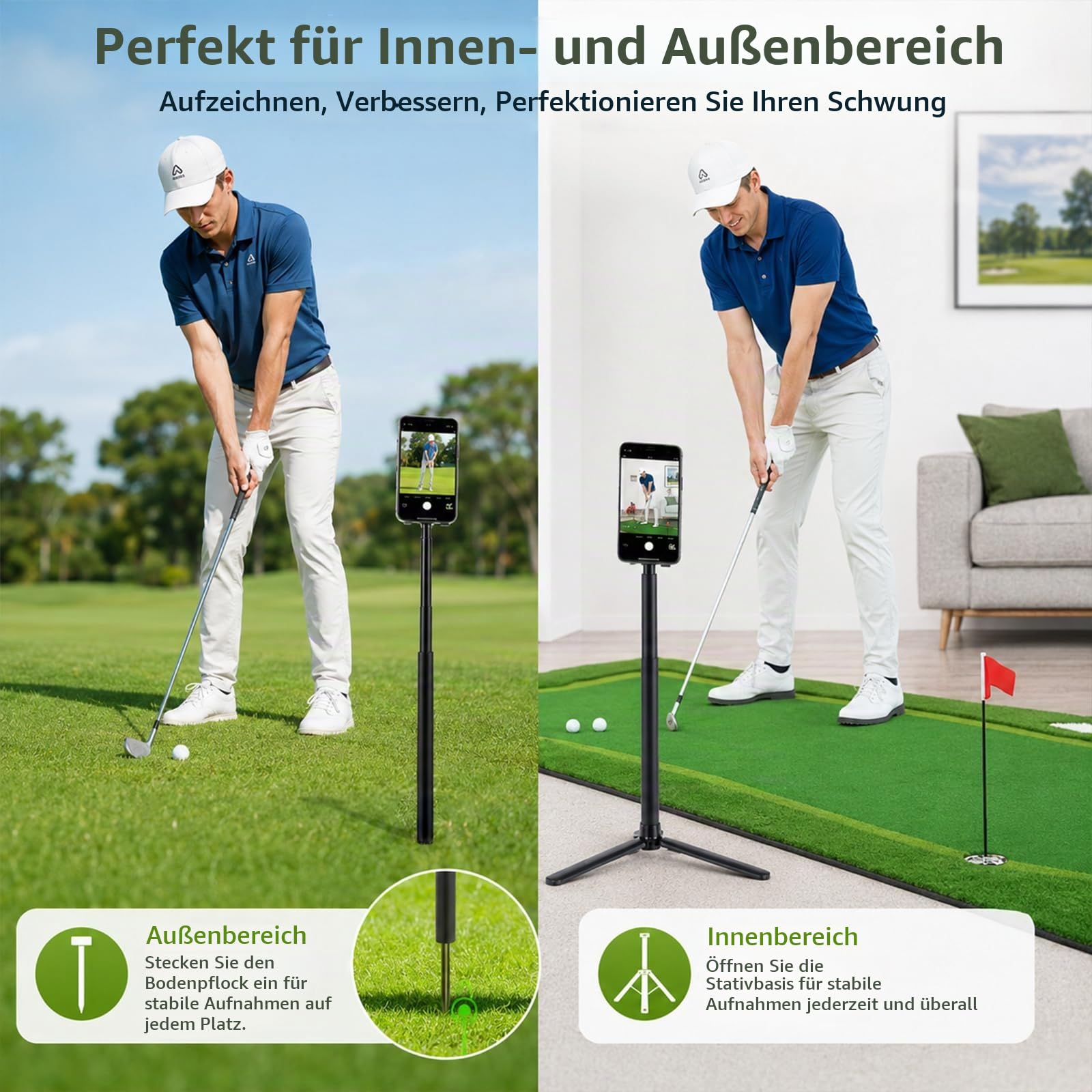 Golf Stativ, 16-54" Magnetischer Einbeinstativ Selfie Stick | 180°-Neigung und 360°-Drehung Handy Stativ mit Erdspieß mehr Stabilität für Golf, Golfgeschenk
