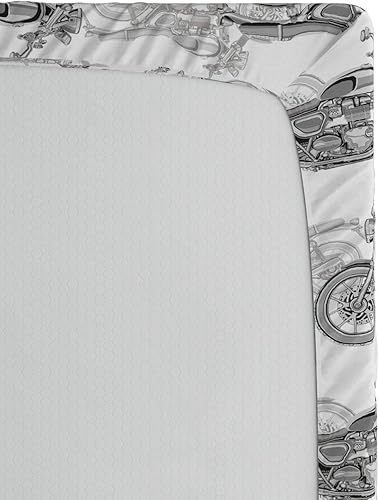 Miniatura 3 de Ambesonne Sábana bajera ajustable para motocicleta, ilustración realista en escala de grises de motocicletas clásicas, muchos detalles, funda de