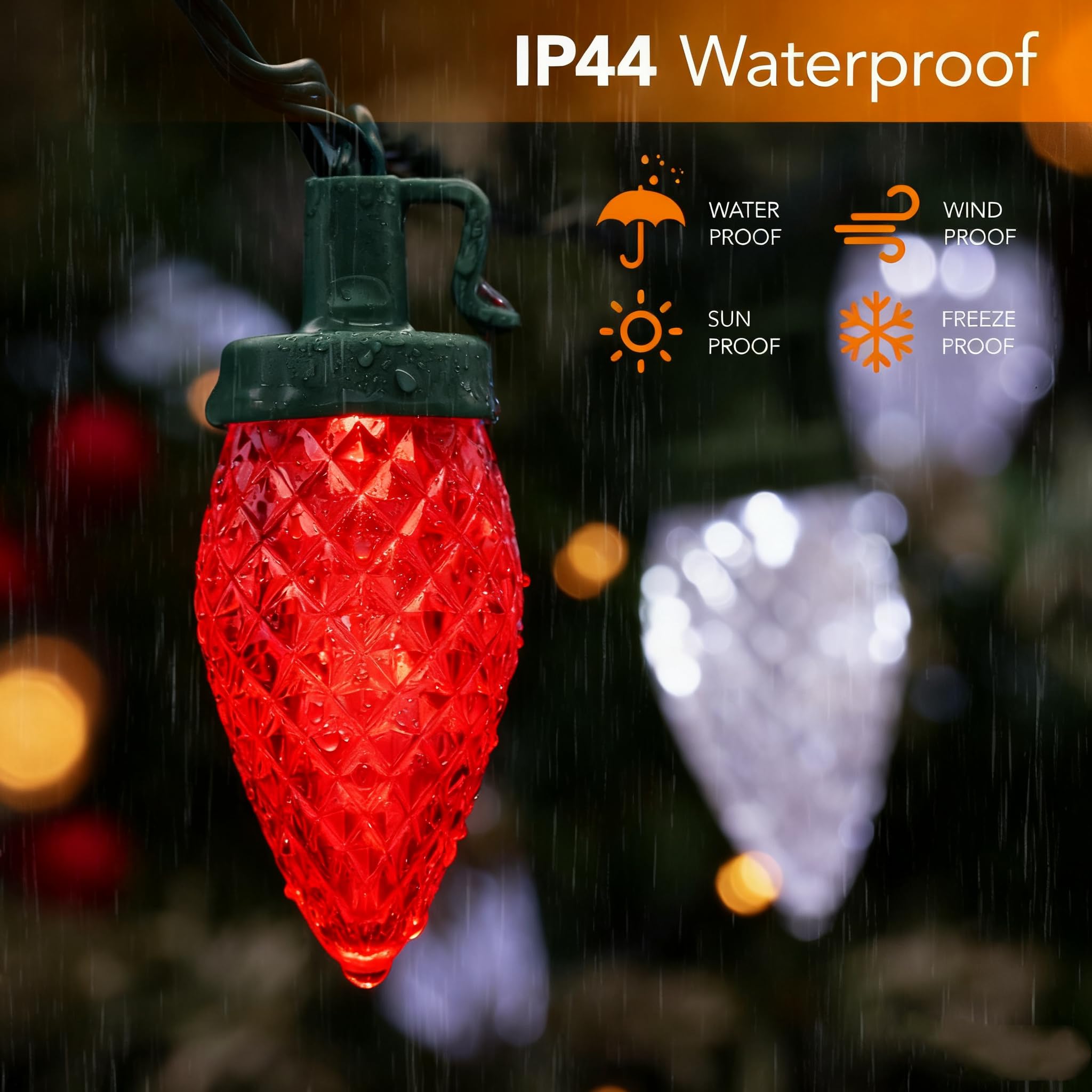 C9 LED-Weihnachtsbeleuchtung für den Außenbereich, 10 m, 50 LEDs, 8 Beleuchtungsmodi, wasserdicht, anschließbar, Weihnachtslichterkette für Außendachlinie, Terrasse, Zuhause