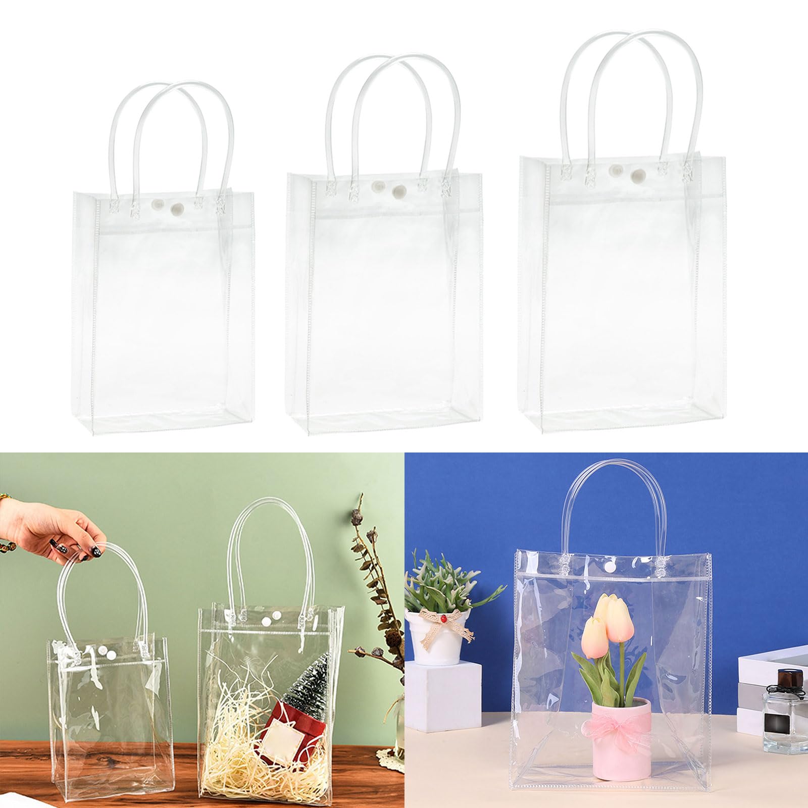 Amazon.co.jp: ハンドル付きクリアPVCバッグ スモール 透明 ラップ 