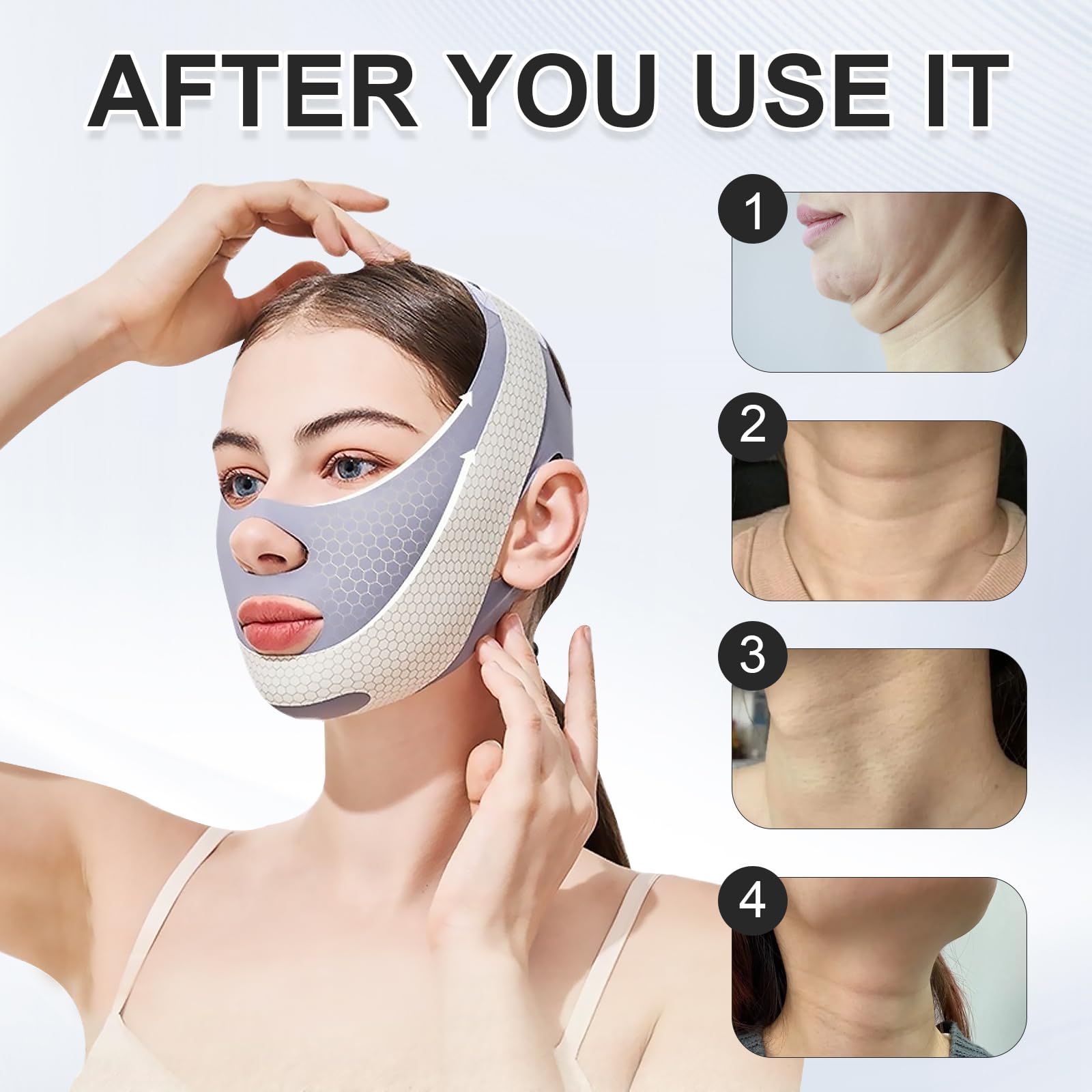 Chin Strap for Double Chin V Line Face Lifting Chin Mask Chin Strap with 2 Gel Mask Reusable Double Chin Lift Mask Breathable and Comfortable Used to Enhance the Jawline for Women Men - Image 3