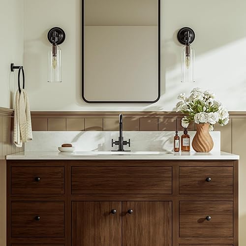 Miniatura 2 de Phiestina Grifo de baño central negro mate, grifo de tocador de un solo orificio de 4 pulgadas o 3 agujeros con boquilla giratoria de 360, placa de