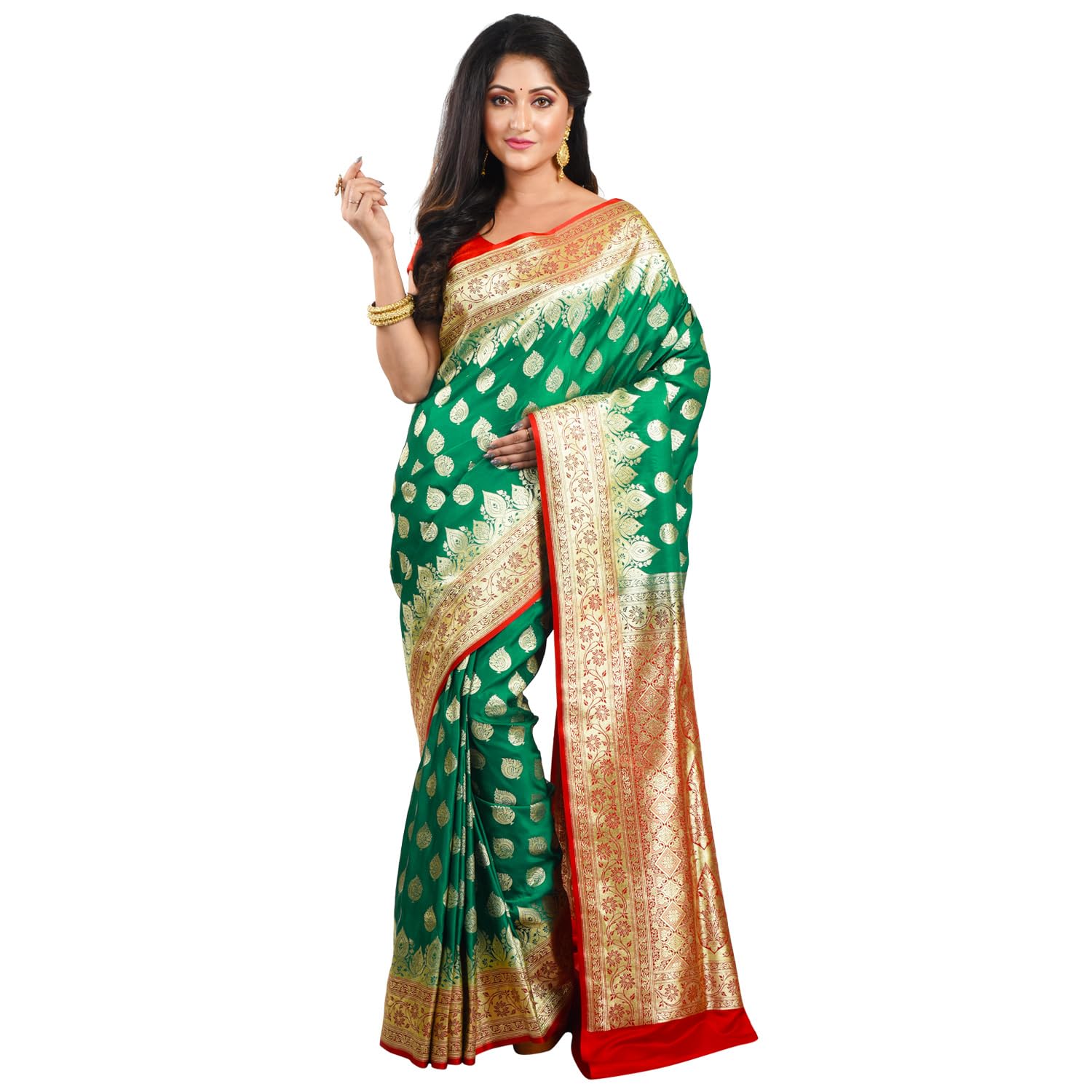 Women Katan Silk Banarasi Saree with All Over Golden Zari Border & Woven Design | Traditional Wedding Festive Saree | Rich Ethnic Party Wedding | With Blouse Piece-picture-36