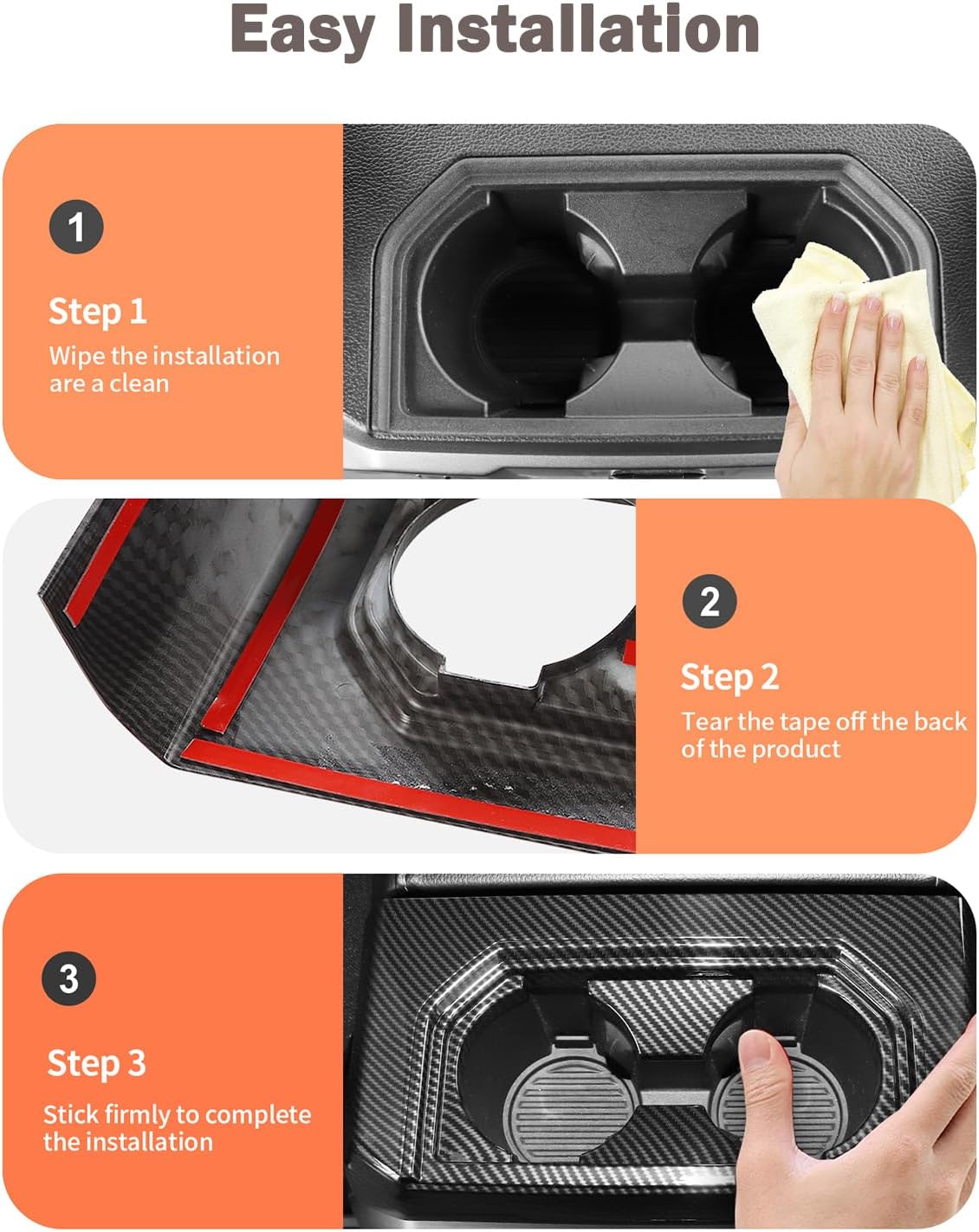 JeCar Carbon Fiber Rear Cup Holder Panel Cover Trim for 2015-2020 Ford F150 Interior Accessories