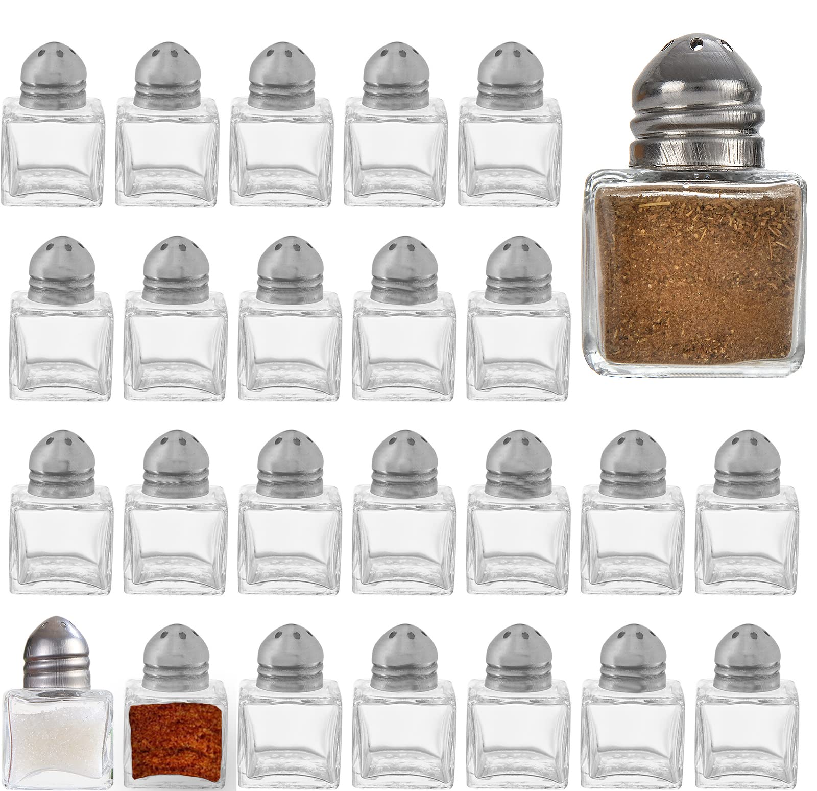 Mini salero y pimentero de 30 piezas, pequeños soportes transparentes para sal y pimienta, coctelera de especias de cristal en forma de cubo para cocina, hogar, boda, fiesta, barbacoa y camping