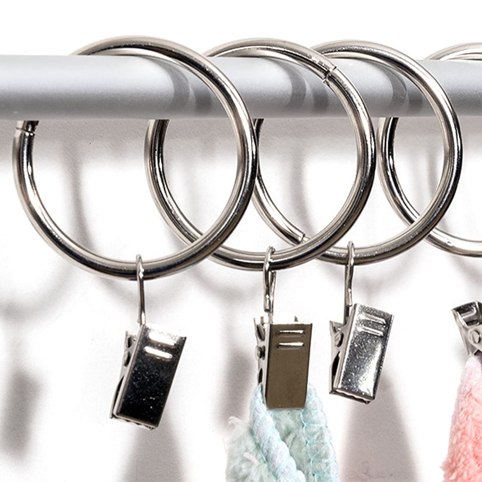 40 Anelli Con Clip Per Tende In Metallo Argento - Ganci Per Asta Tendaggi, Diametro Interno 35mm - Foto 7