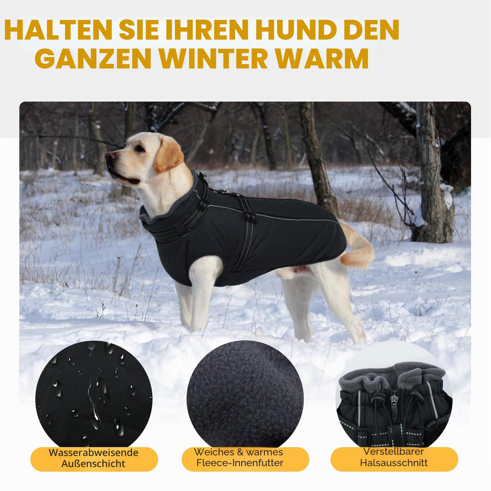 Lelepet XXXL Hundemantel Mit Geschirr - Integrierte wasserdichte Hundejacke, Warmer Wintermantel, Dicke Fleecejacke - Reflektierend, Verstellbar, Für Dogge