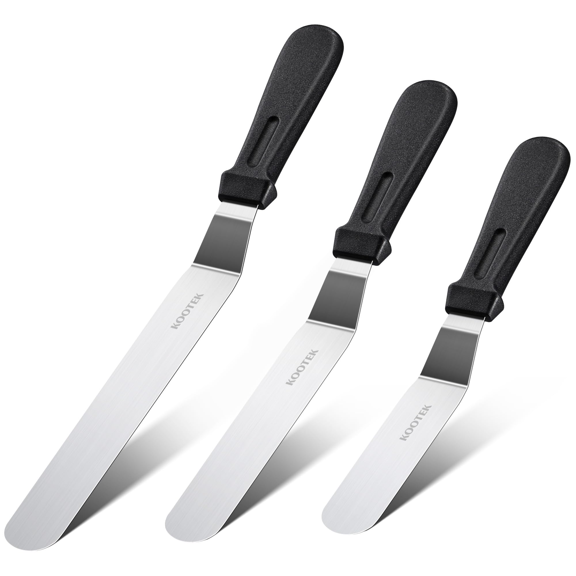 Kootek Angled Icing Spatula Set with 6", 8" & 10" Blade, Stainless Steel Offset Spatula Frosting Smoother Cake Spatulas for Cake Decorating, Baking