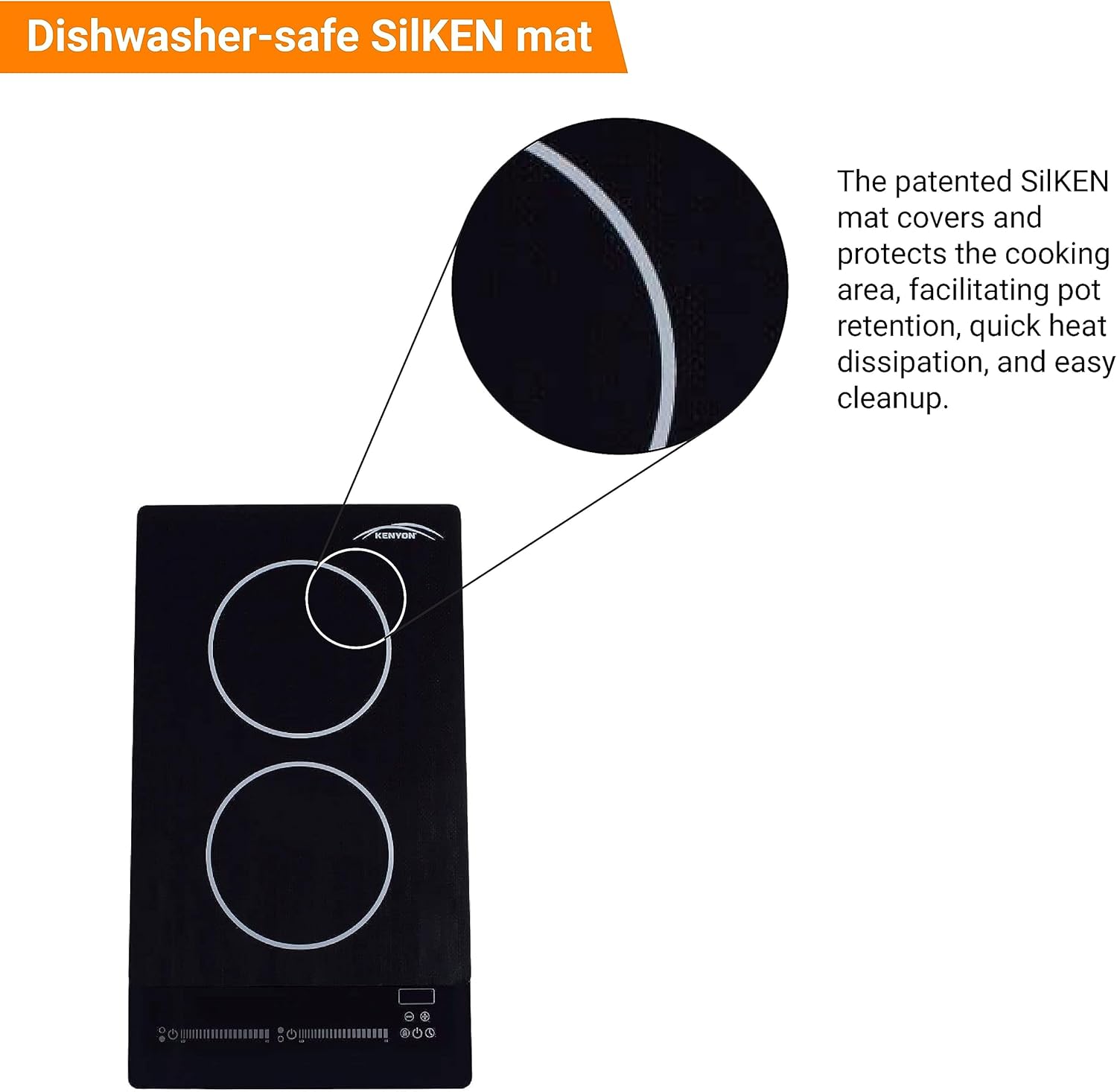 Kenyon Bridge Induction Cooktop, 2 Burners, Portrait Cooktop, Smart Touch Control, Energy-Efficient Cooking, Easy-to-Clean Cooktop, Black, 120 Volts