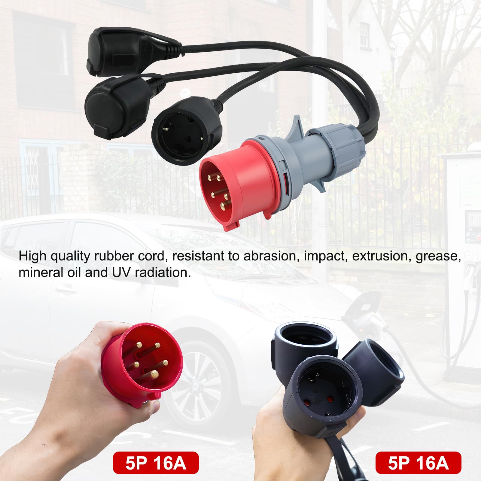 Adattatore CEE Schuko, cavo adattatore CEE da campeggio con 3 cavi da 0,5 m, spina da 400 V 16 A su 3 cavi di prolunga da 230 V, adattatore di corrente da campeggio