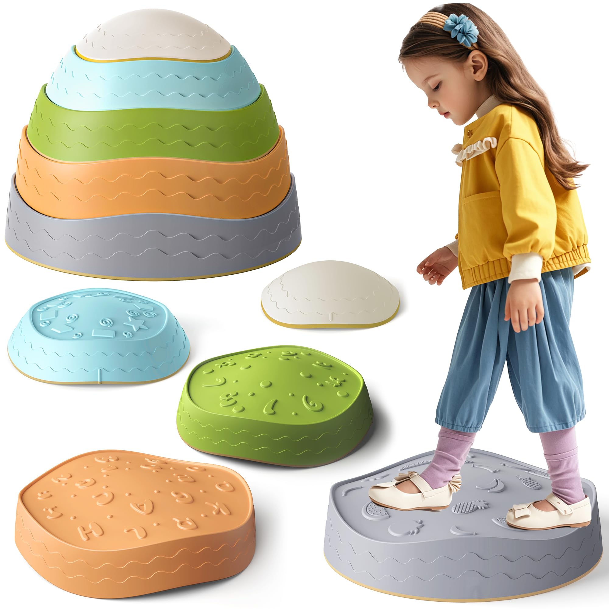 DREAM BUILDING Stepping Stones for Kids, Non-Slip Toddler Sensory Balance Stones for Promoting Children’s Coordination Skills, Obstacle Course Game