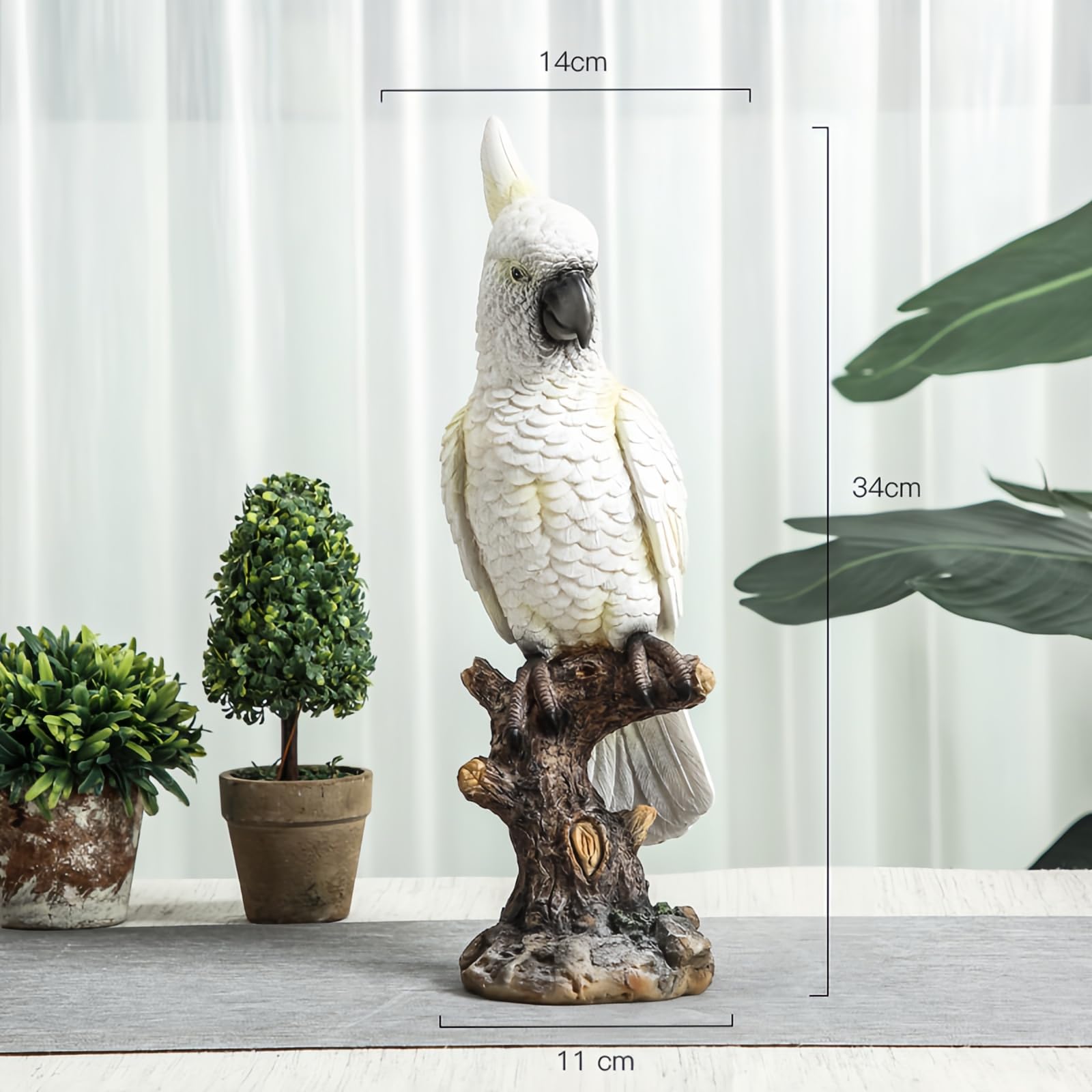 Figura Cacatúa de Resina 34cm Estatua Loro Blanco Decoración Jardín