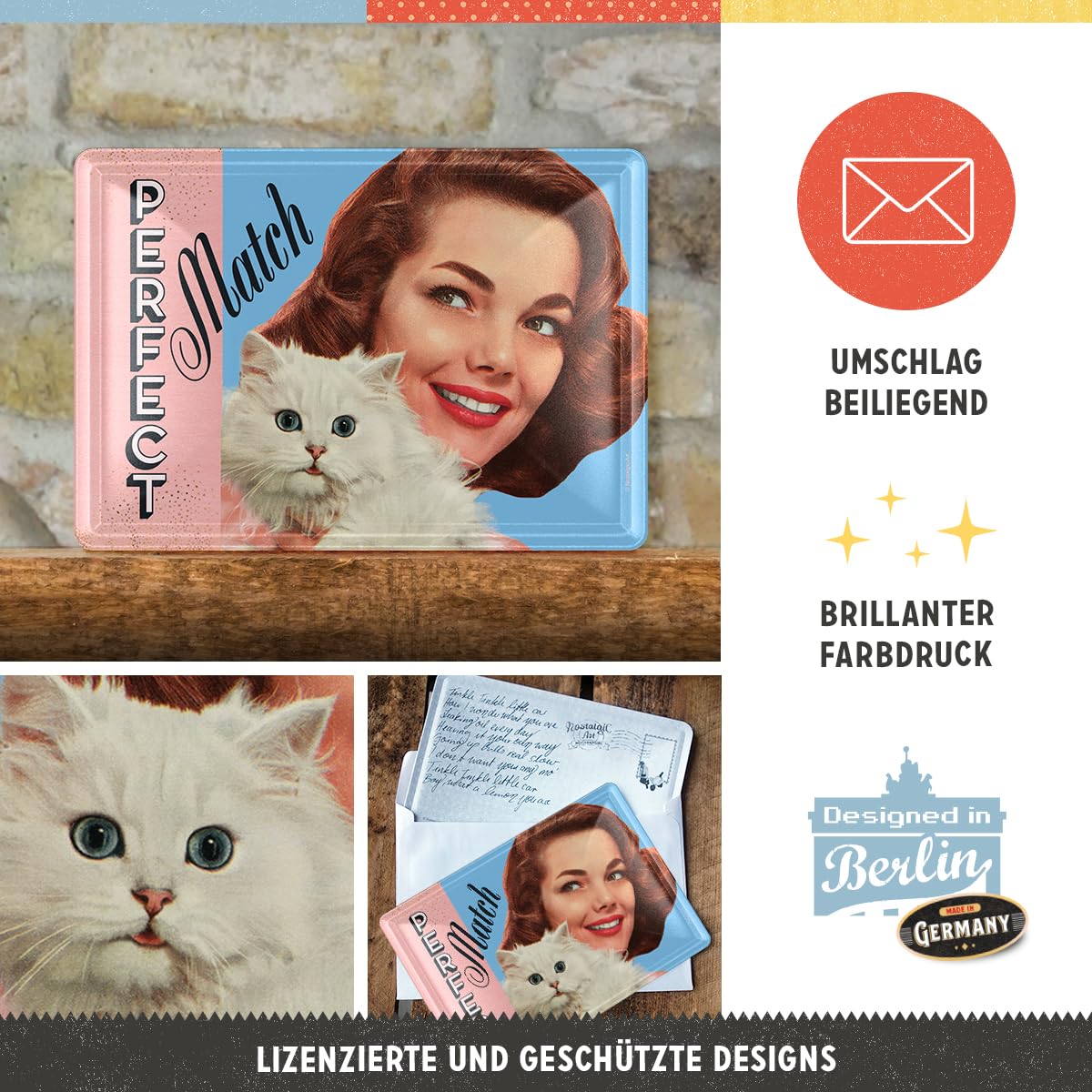 Postal De Metal Retro - Mini Cartel De Estaño 10x14 Cm, Se Puede Escribir, Incluye Sobre, Diseñado En Berlín