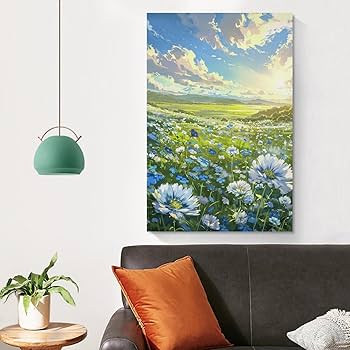 海外作者　花畑　風景画 油彩画 装飾フレーム付き 風景画 油彩画 装飾フレーム付き 風景画 油彩画 装飾フレーム