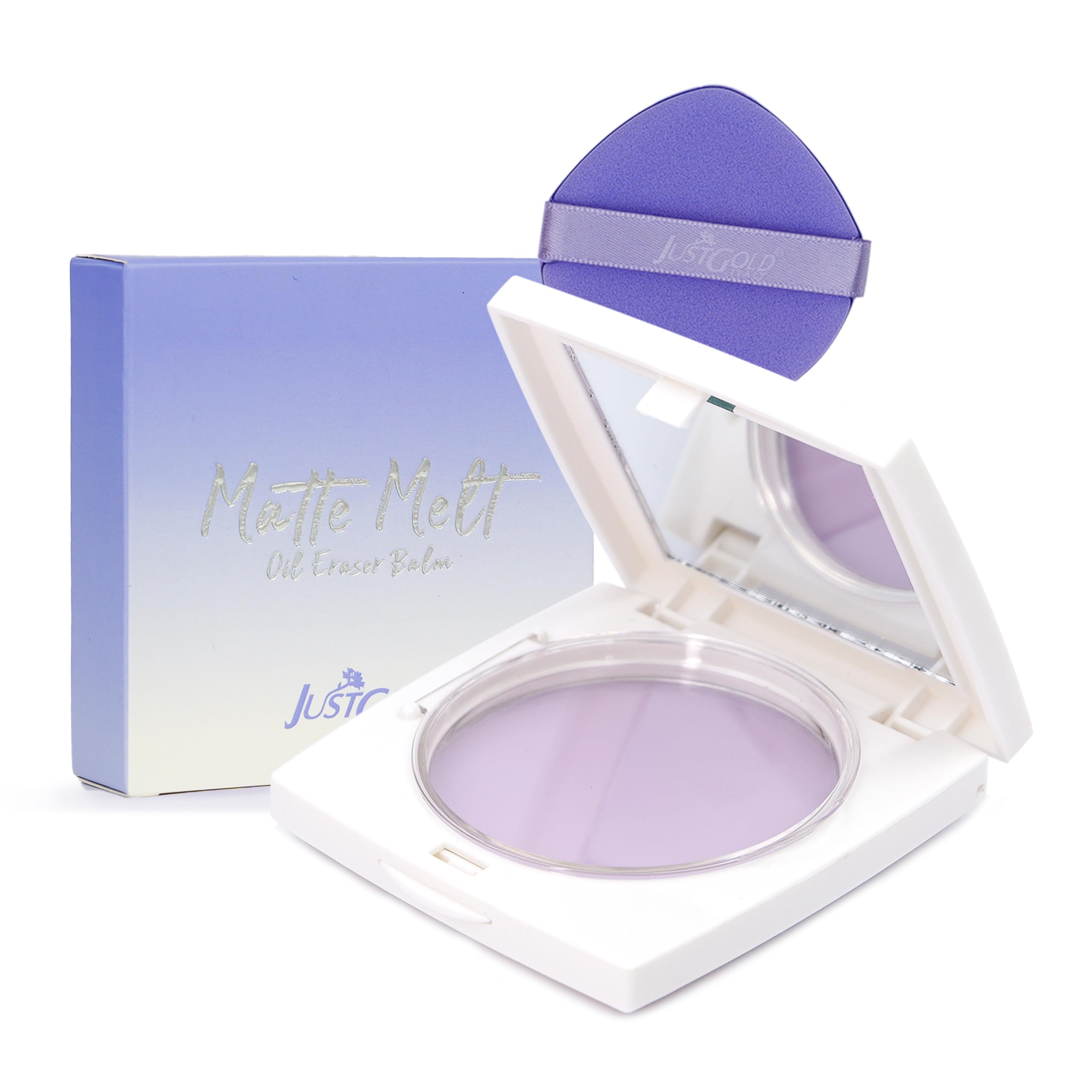 Justgold Matte Melt Oil Eraser Balm Enrich with Lavender extract, Squalane, Sodium hyaluronate, Centella asiatica extract, Camellia sinensis leaf extract and Non comedogenic