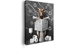 Kasluolo Goat Art of a Funny Goat Sitting on a Toilet, a Humorous Bathroom Decoration