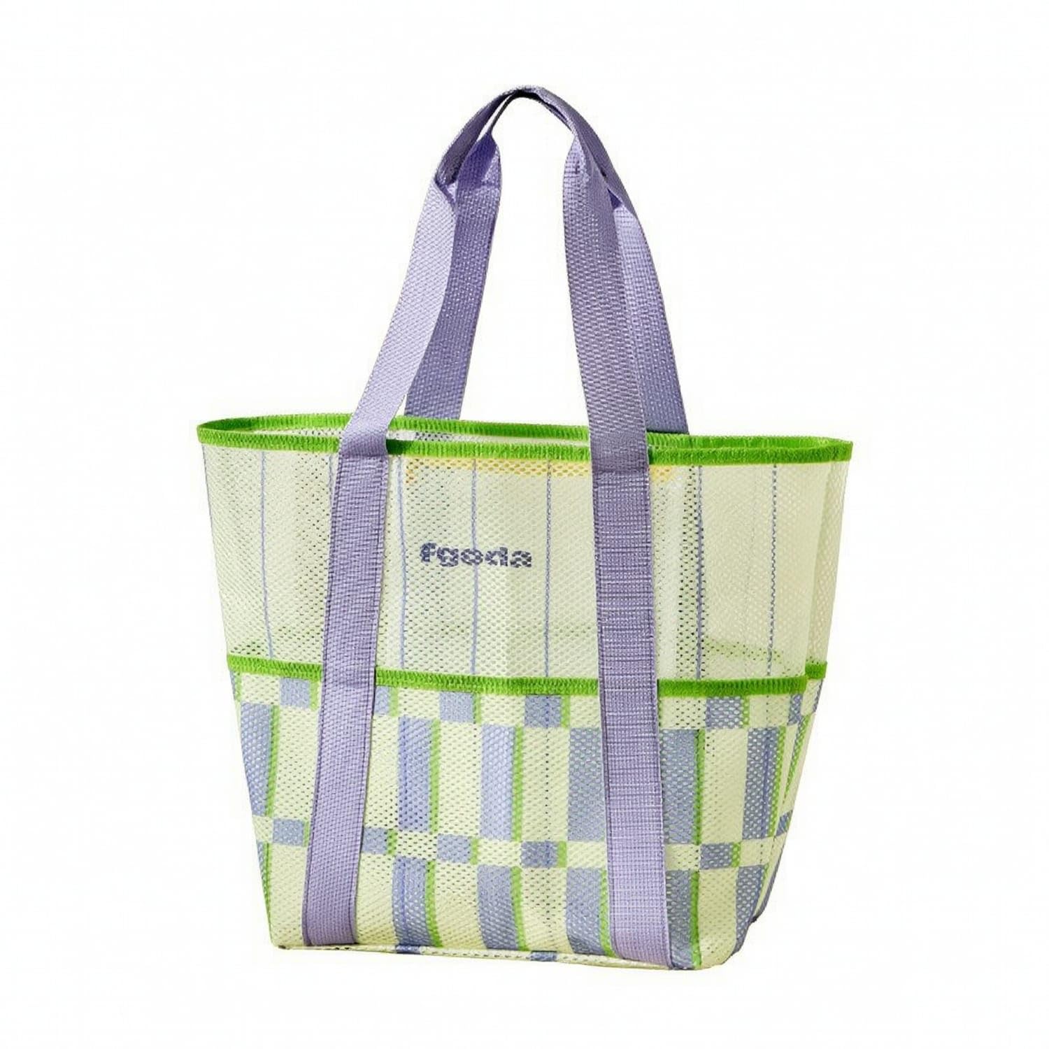 ZOOMELLA Quick-Dry Mesh Beach Bag with Pockets Breathable Mesh Tote Bag Portable Lightweight for Swimmers, Beachgoers, Gym, Travel, Green Purple|Laundry Nets & Mesh Bags|Business & Industrial-image-46