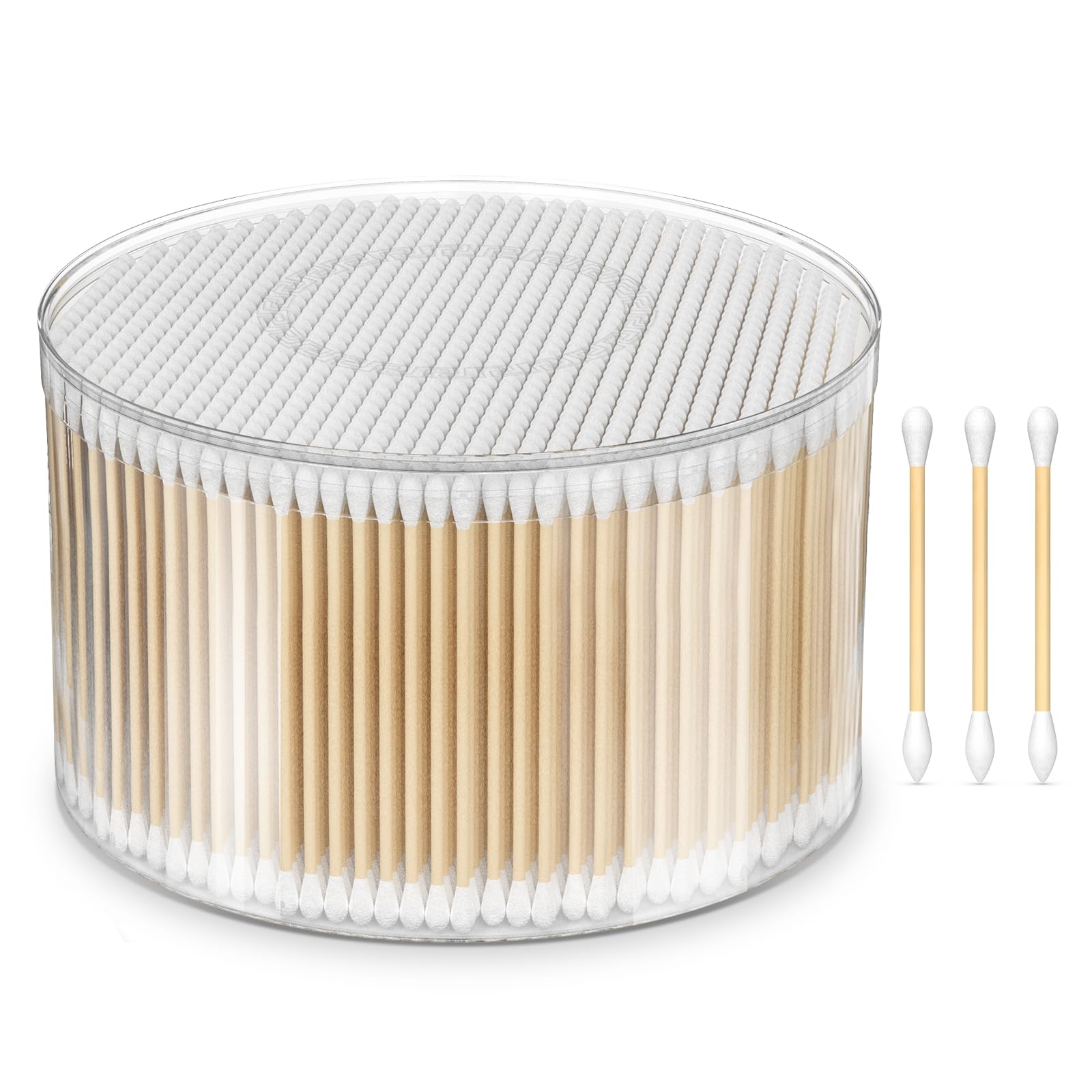 500 Count Cotton Swabs,Round & Pointed Tip Cotton Swabs,Double Precision Tips for Personal Care and Makeup Wooden Cotton Sticks with Storage Box