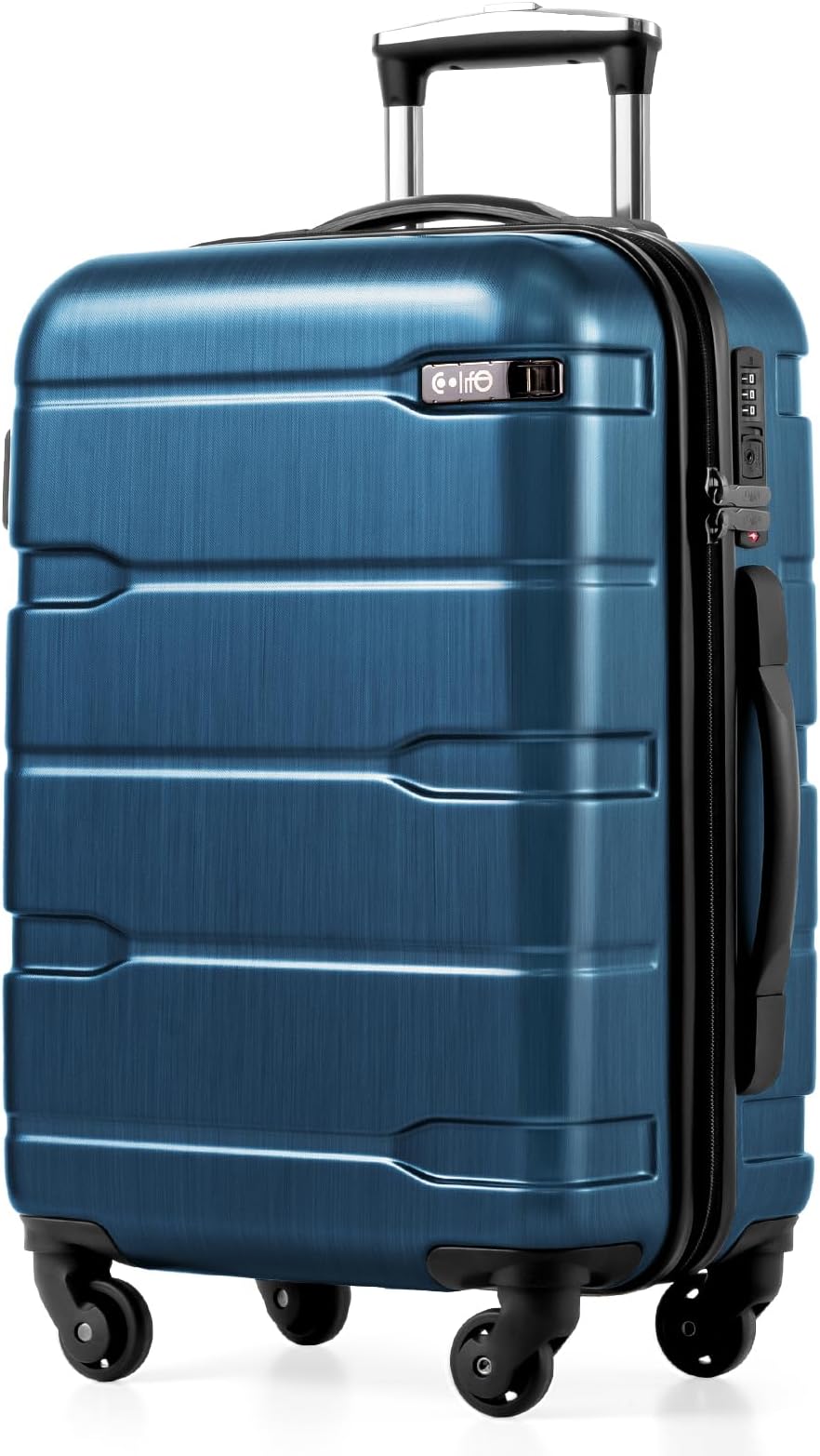 Coolife Luggage Expandable(only 28") Suitcase PC+ABS Spinner Built-in TSA Lock 20in 24in 28in Carry on (Caribbean Blue, S(20in_Carry on))