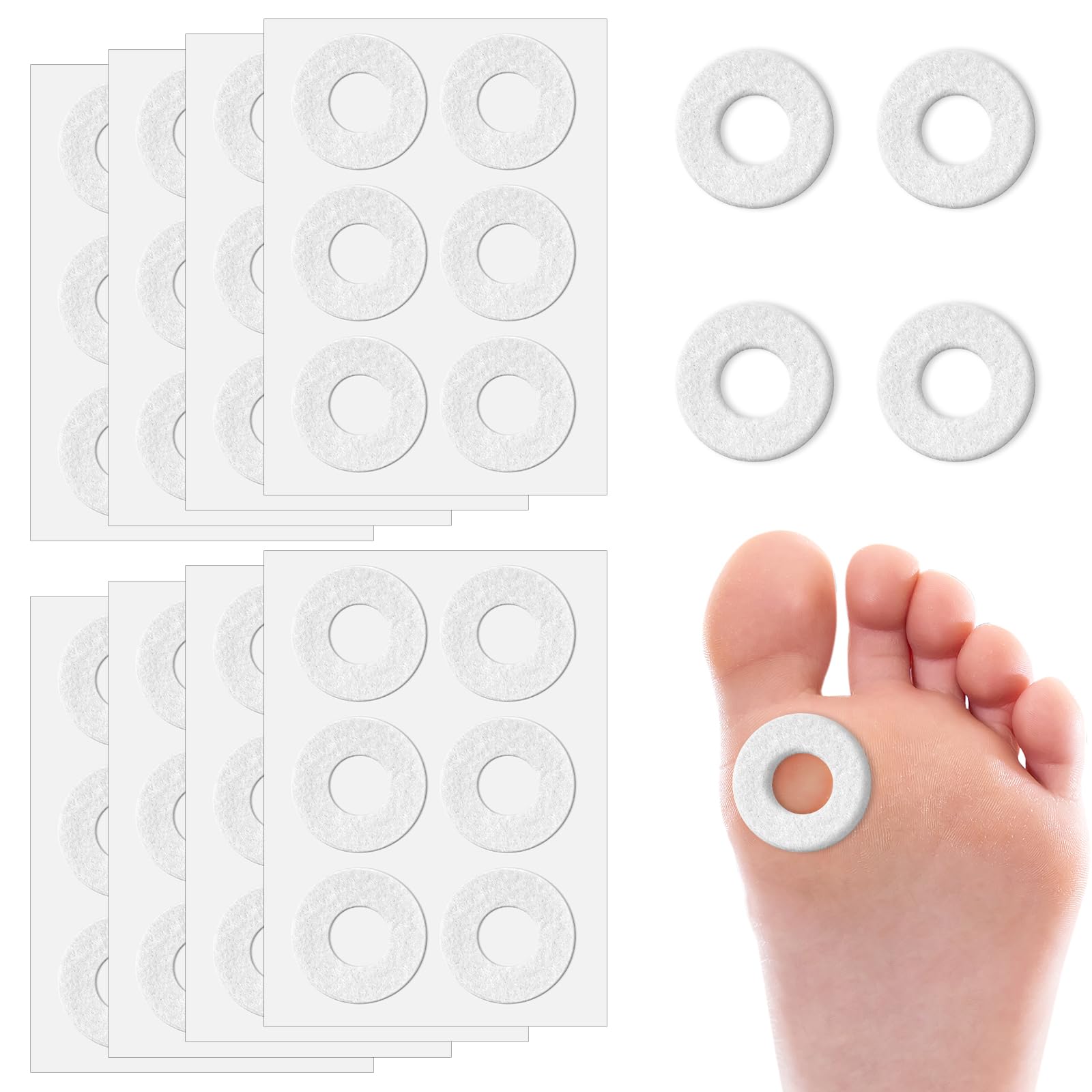 48Pcs Felt Callus Cushions for Bottom of Feet, Round Corn Pads for Toes Self Adhesive Callus Pads Donut Corn Remover Pads Corn Patches for Feet Bunion Pads for Pain Relief Foot Care