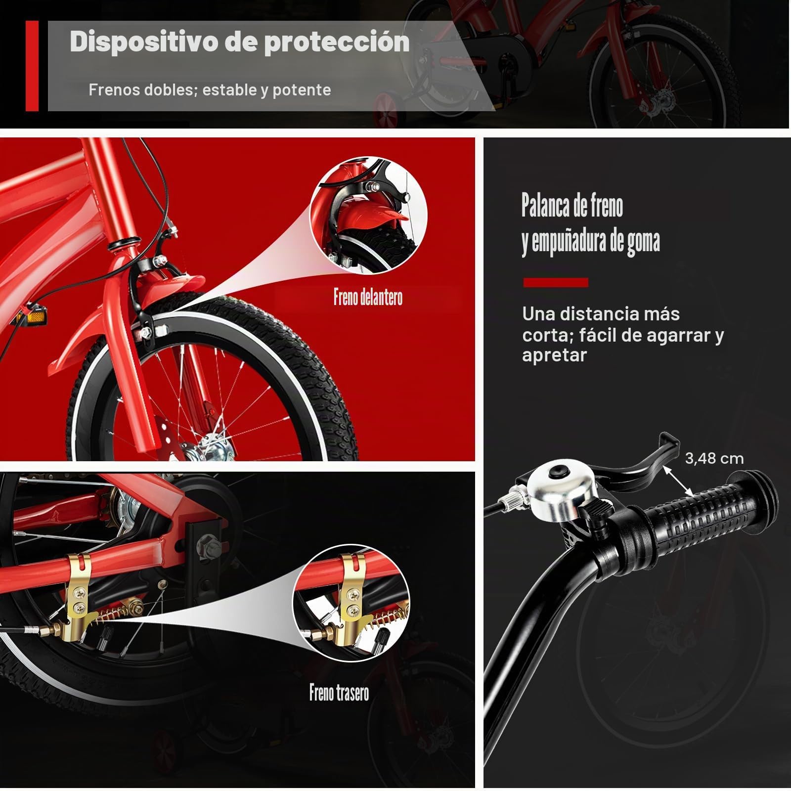 Bicicleta infantil de 16 pulgadas, altura ajustable, para niños y niñas a partir de 4 – 6 años, con ruedas estabilizadoras y sistema de frenado dual