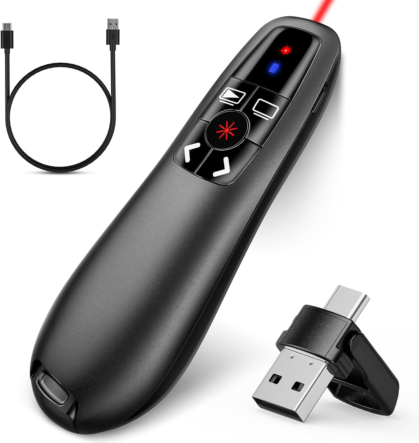 2-in-1 USB Type C Presentation Clicker, Clicker for PowerPoint Presentations, Rechargeable Wireless Presenter Remote, Pointer RF 2.4GHz USB PowerPoint Clicker Slide Advancer with Volume Control 2-in-1 USB Type C Presentation Clicker, Clicker for PowerPoint Presentations, Rechargeable Wireless Presenter Remote, Pointer RF 2.4GHz USB PowerPoint Clicker Slide Advancer with Volume Control