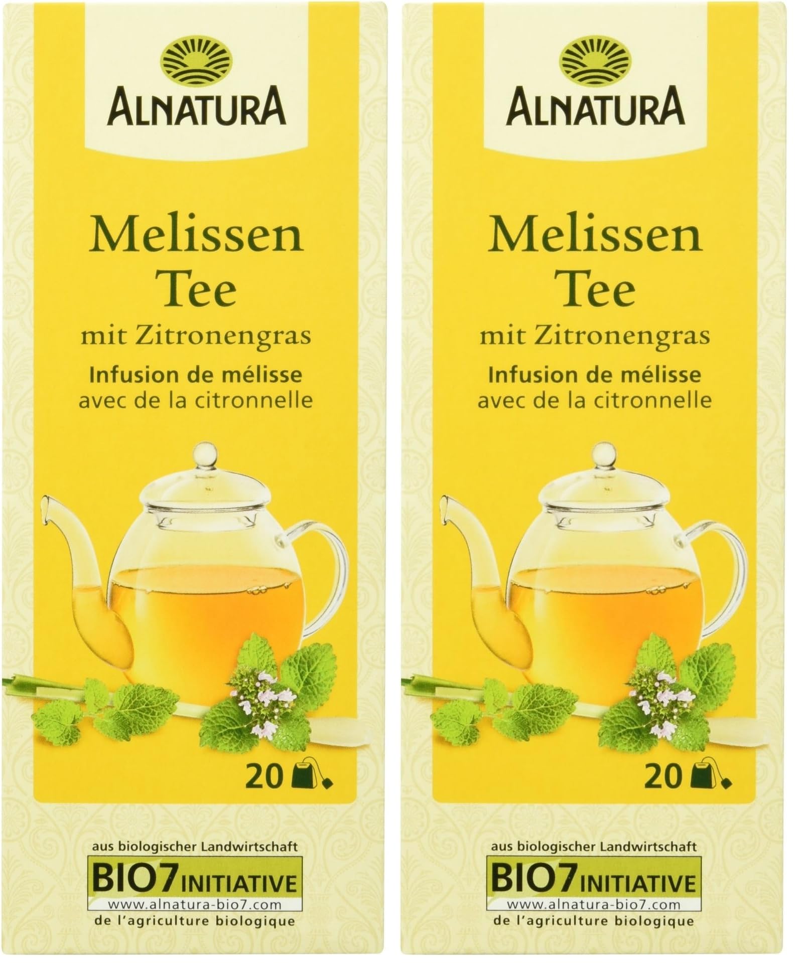 Alnatura Bio Melissen-Tee mit Zitronengras, 20 Beutel, 30g (Packung mit 2)