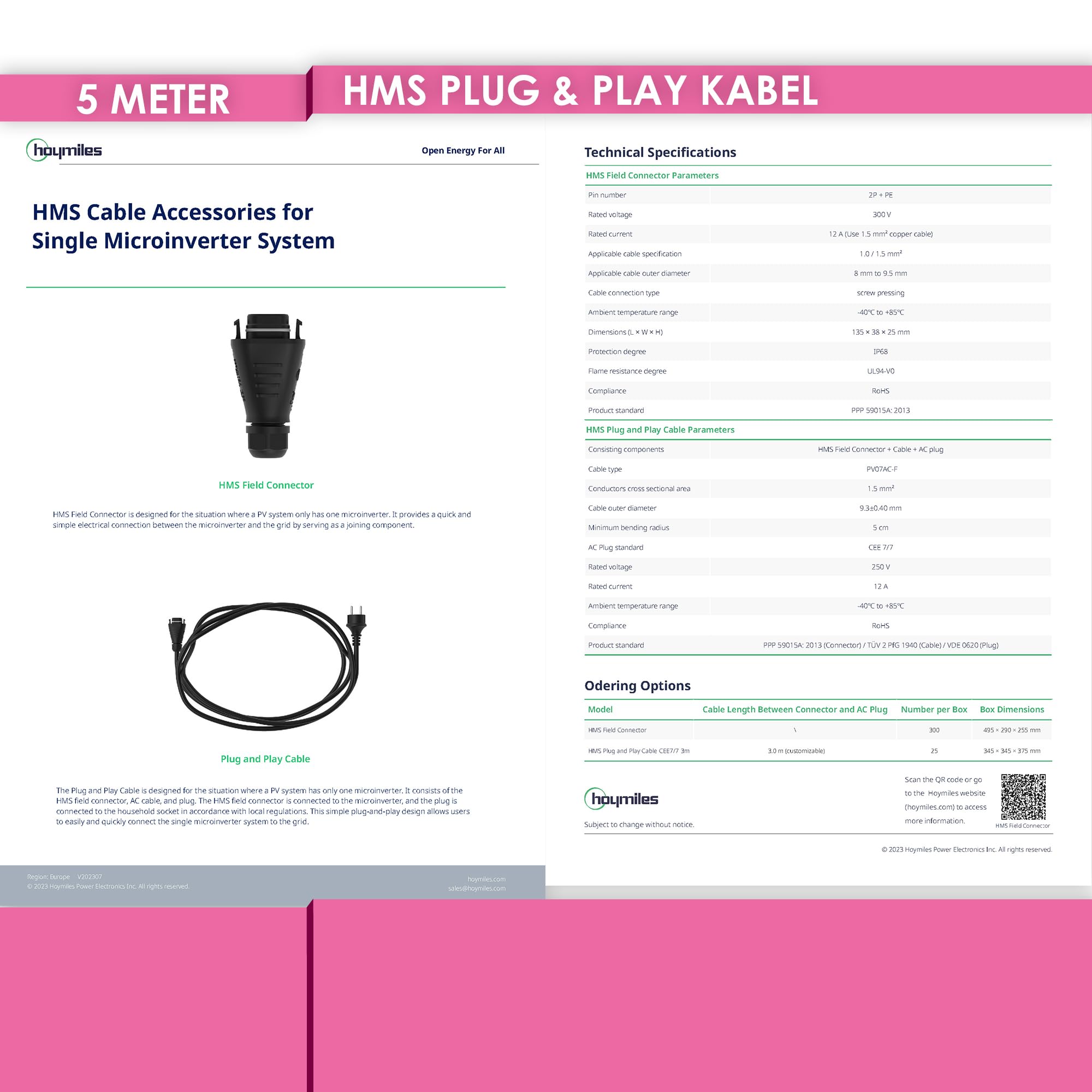 5 Meter Hoymiles HMS Field Connector Kabel | Kompatibel mit HMS-Serie Mikro-Wechselrichtern