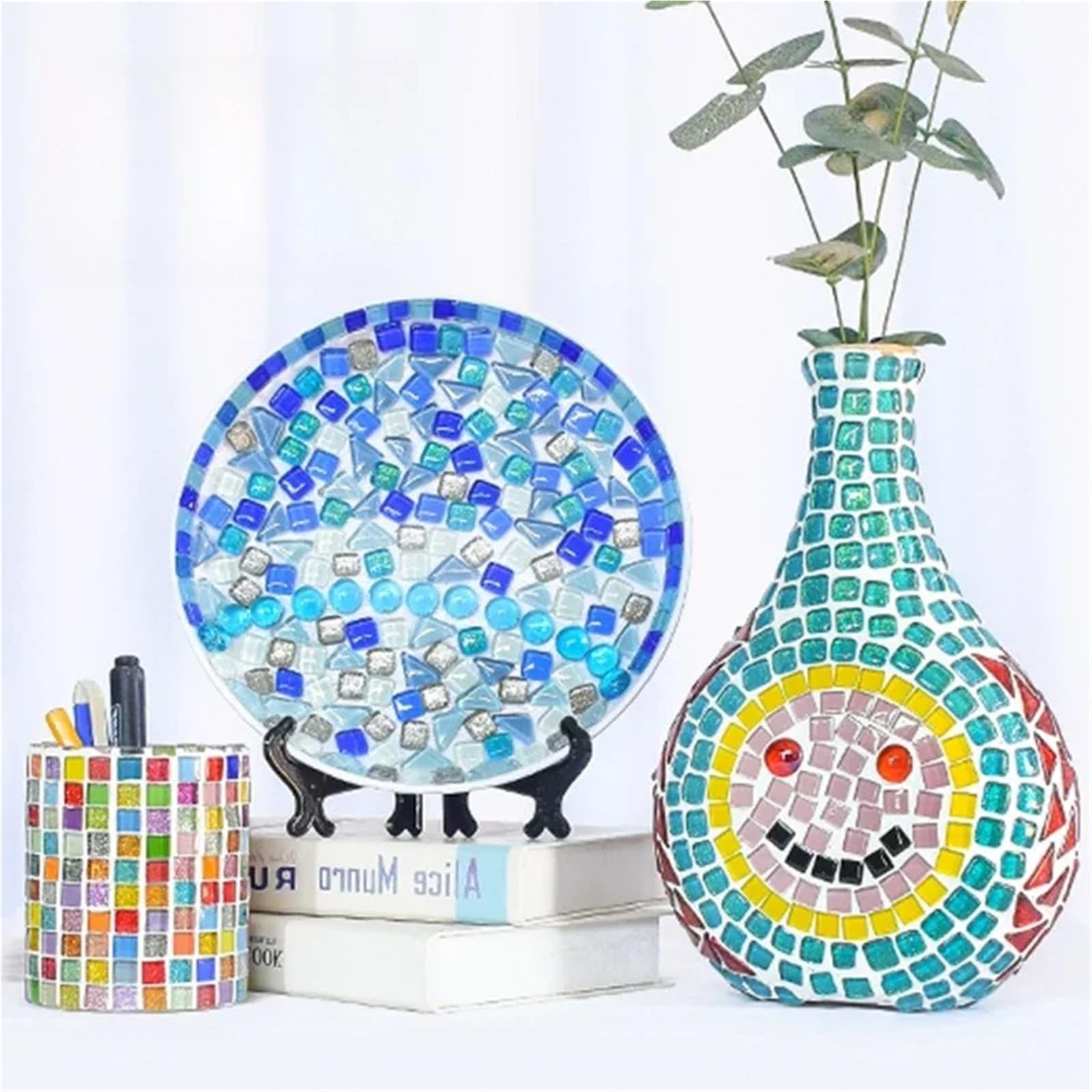 Azulejos de mosaico para manualidades, pasatiempos de arte, piezas de mosaico colorido de cristal a granel, azulejos de cerámica, material (200 g, 5 bolsas)